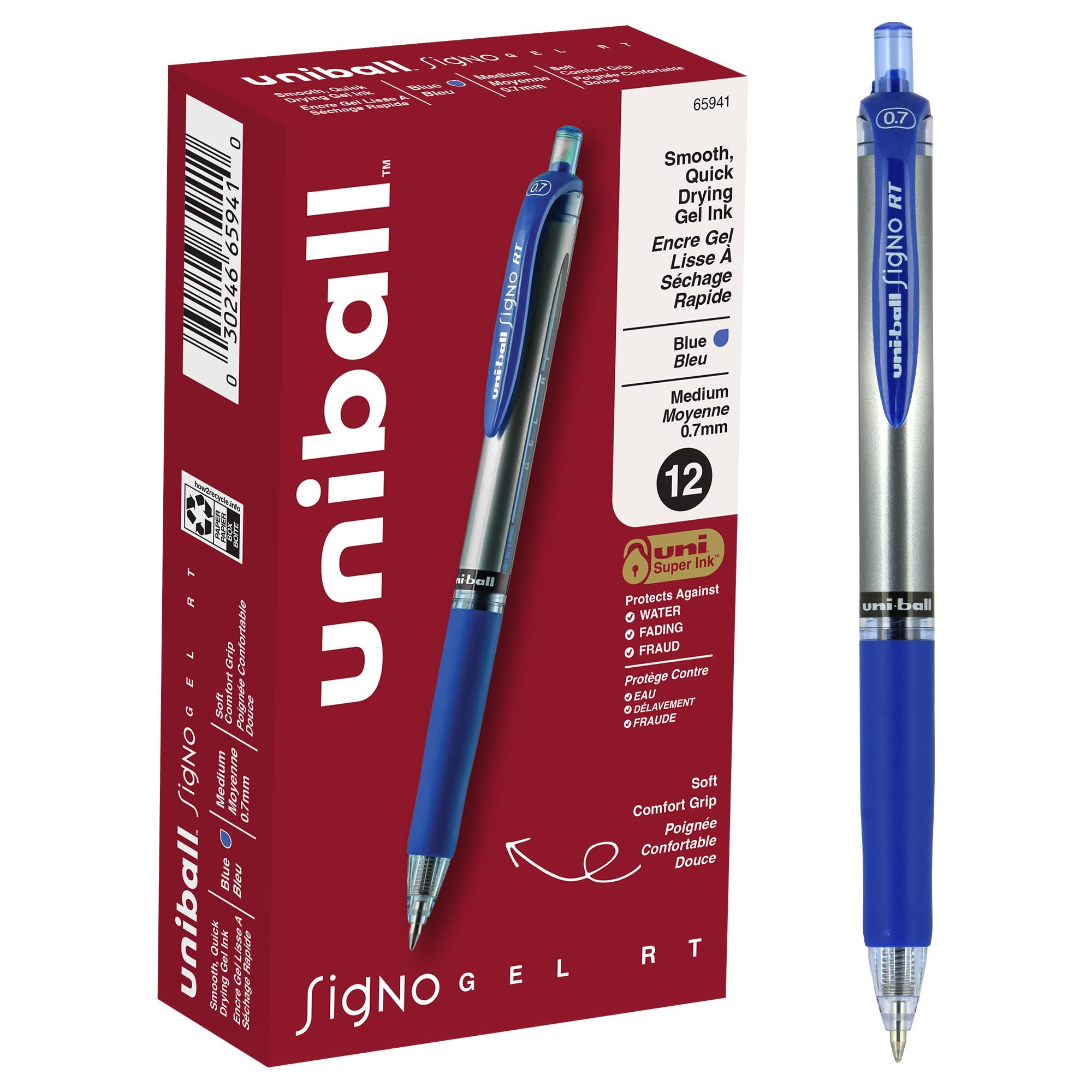 Uni-ball Signo 207 Gel Pen - Retractable Medium Point 0.7mm Blue Ink Pen with Metallic Blue Barrel (Pack of 12) - Perfect for Office, School, Note Taking & Gift Giving