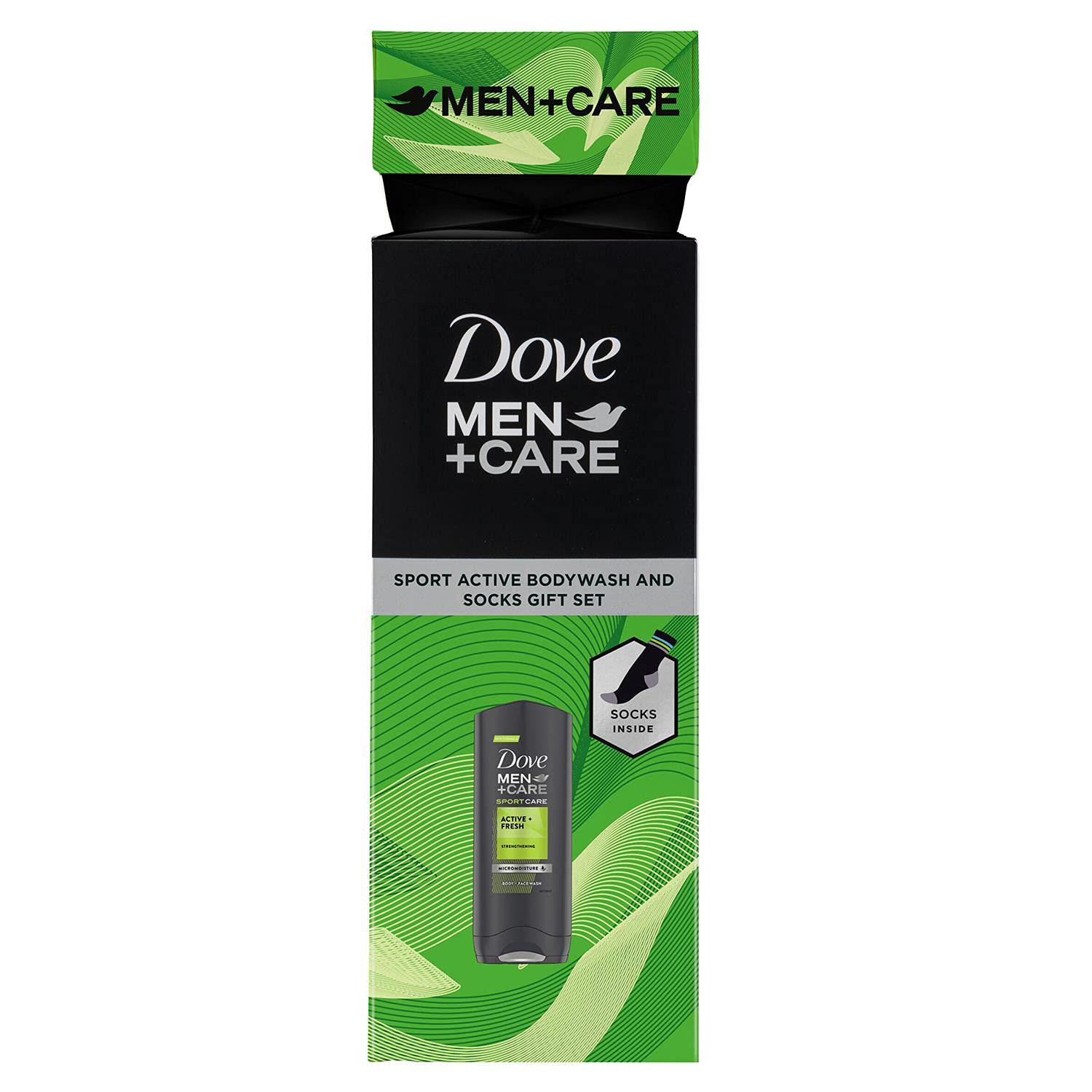 Dove Men+Care Active+Fresh Face & Body Wash 250ml with Socks Gift Set for Men - Perfect for Stocking Stuffers, Secret Santa, or Year-Round Gifting - Ideal for Gym, Travel & Daily Skincare Routine