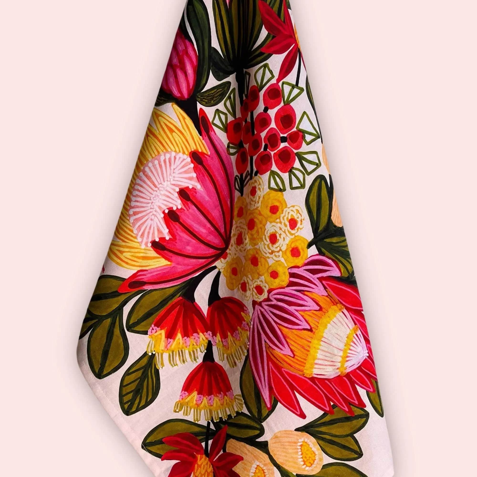 Premium King Proteas Tea Towel Set - 100% Cotton Kitchen Towels for Drying Dishes, Handmade Floral Design - Perfect for Kitchen, Dining, and Gift Giving