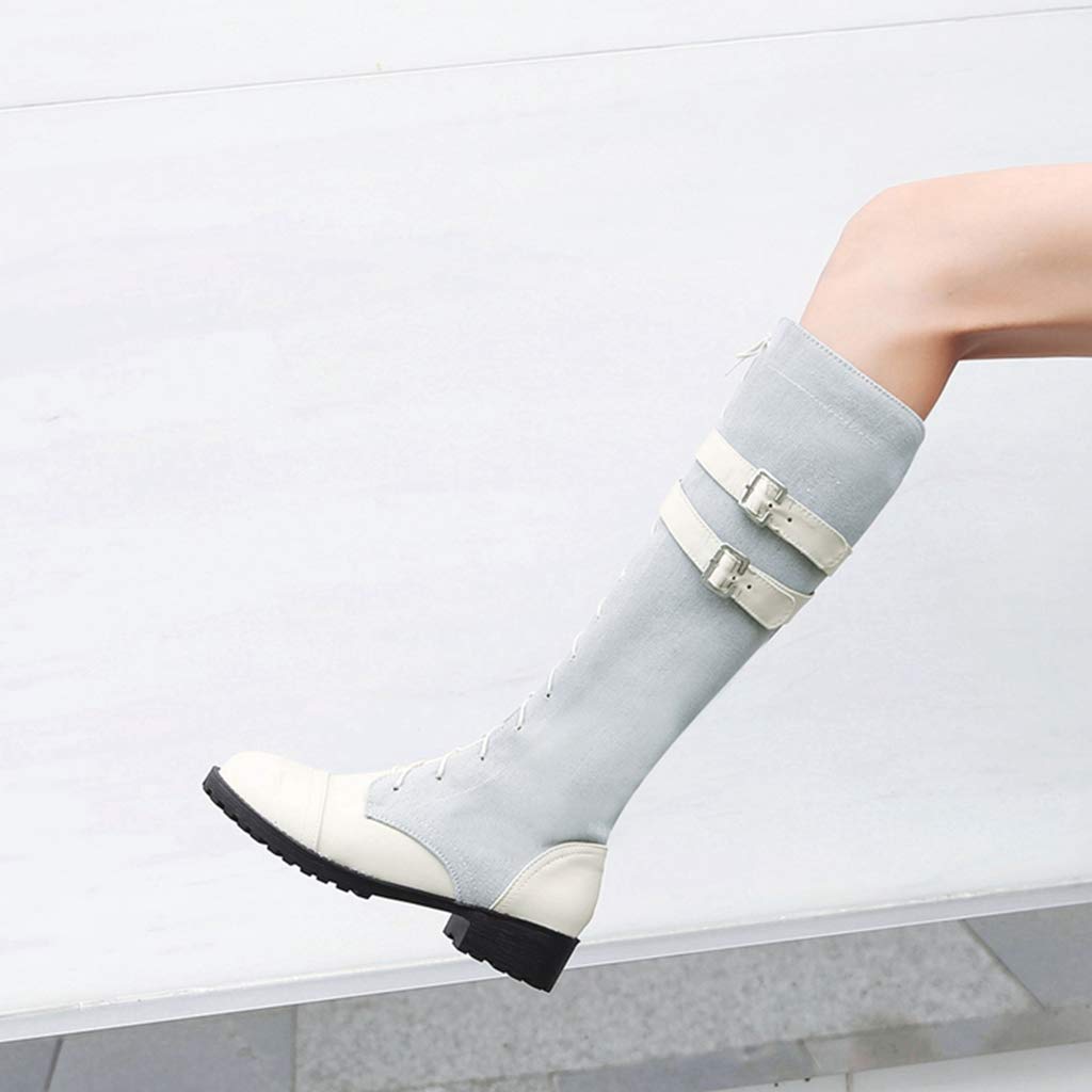 GIY Women's Winter Faux Fur Combat Boots - Waterproof Snow Boots with Buckled Straps & Side Zipper - Round Toe Riding Boots for Cold Weather, Outdoor Activities & Fashion Streetwear