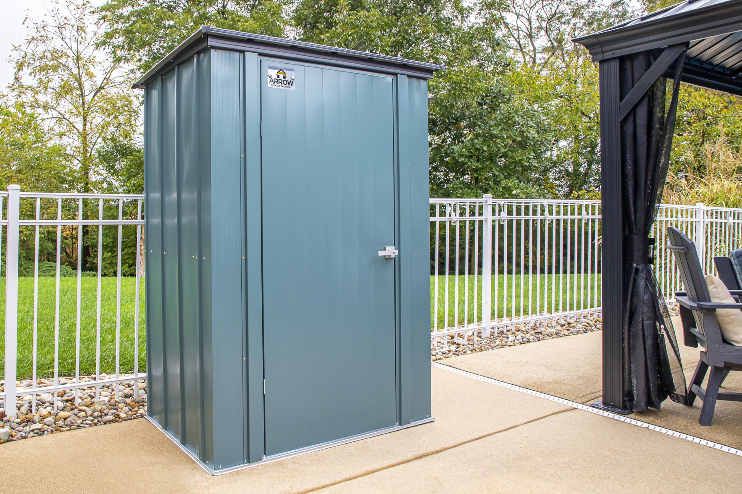 Spacemaker 4' x 3' Compact Outdoor Metal Storage Shed Kit - Weather-Resistant Backyard, Patio & Garden Organizer (Juniper Berry) | Perfect for Storing Lawn Tools, Pool Supplies & Outdoor Equipment