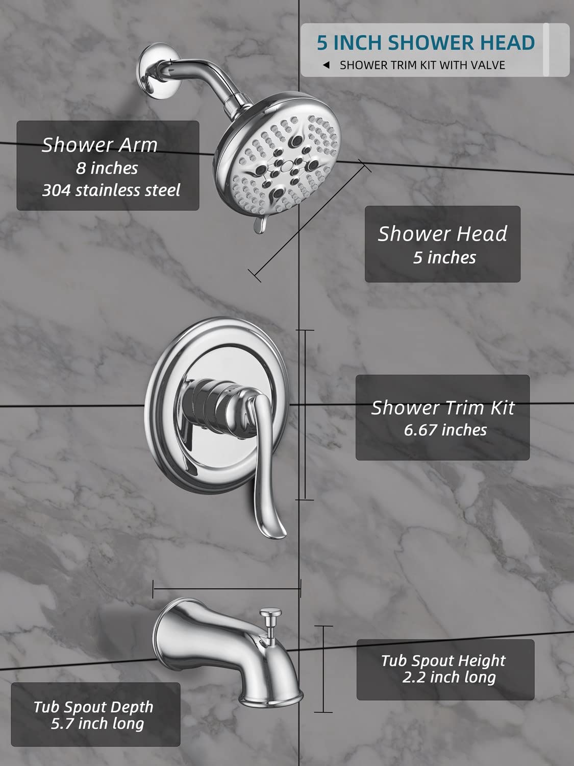 Premium Chrome Single Handle Shower System with Tub Spout - Rain Mixer Shower Faucet Combo Set with Valve for Modern Bathroom Renovation | Perfect for Spa-Like Showers and Relaxing Baths