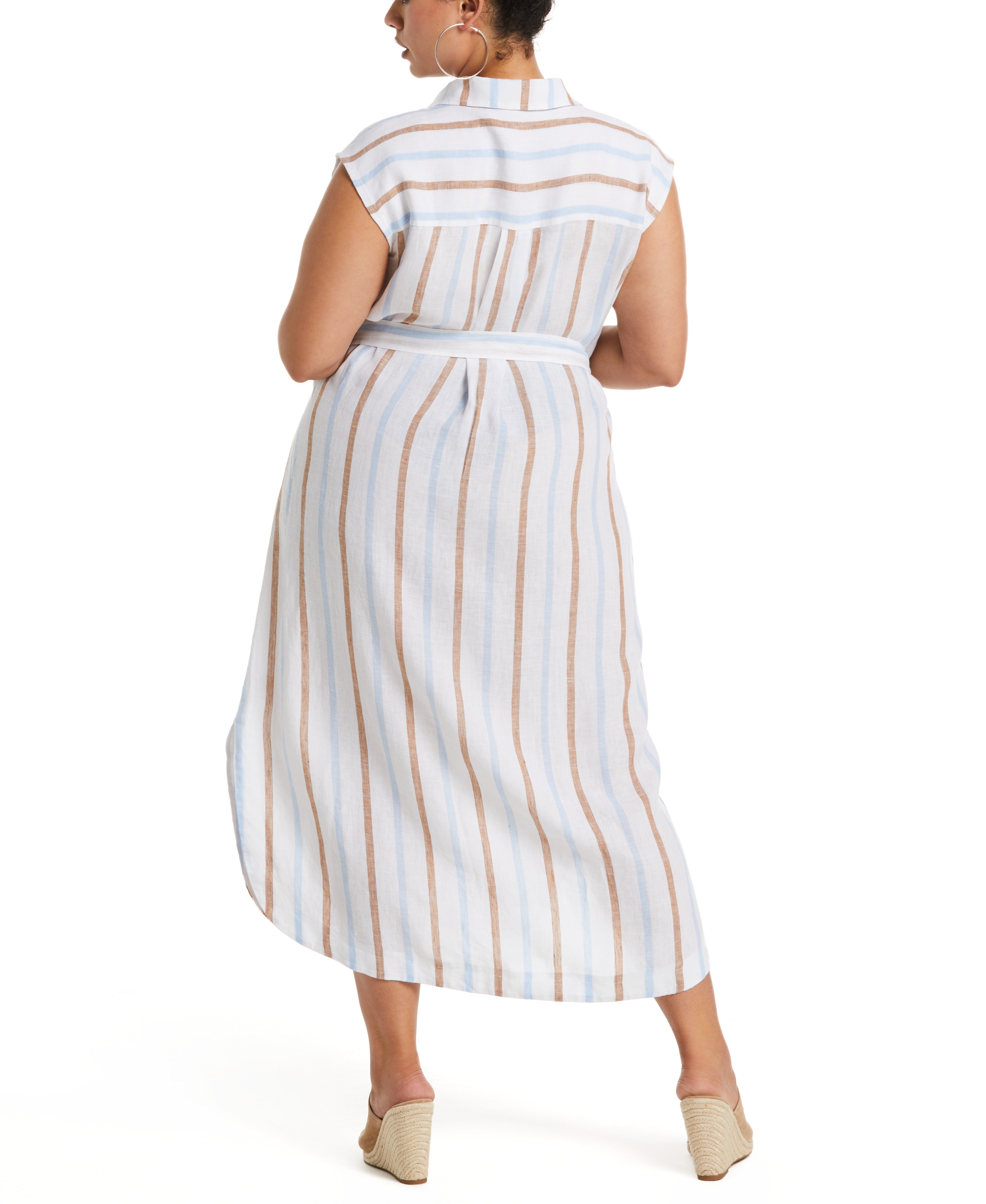 Plus Size Striped Linen Shirt Dress for Women - Casual Summer Beach Cover Up & Boho Chic Outfit