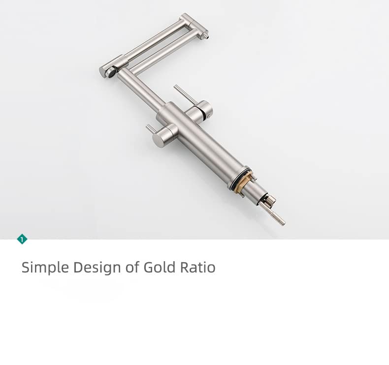Premium Dual-Purpose Solid Brass Deck Mounted Folding Faucet - Hot & Cold Water Mixing Double Switch Foldable Kitchen Sink Faucet in Brushed Nickel - Ideal for Small Kitchens, RVs, and Outdoor Sinks