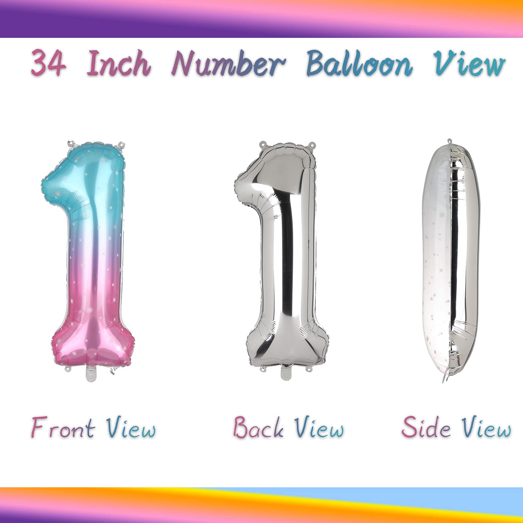 34 Inch 21 Rainbow Number Balloons - Mylar Foil Helium Balloons for 12th & 21st Birthday Parties - Outer Space & Mermaid Theme Party Decorations - Perfect for Birthday Celebrations, Gender Reveals & Graduation Events