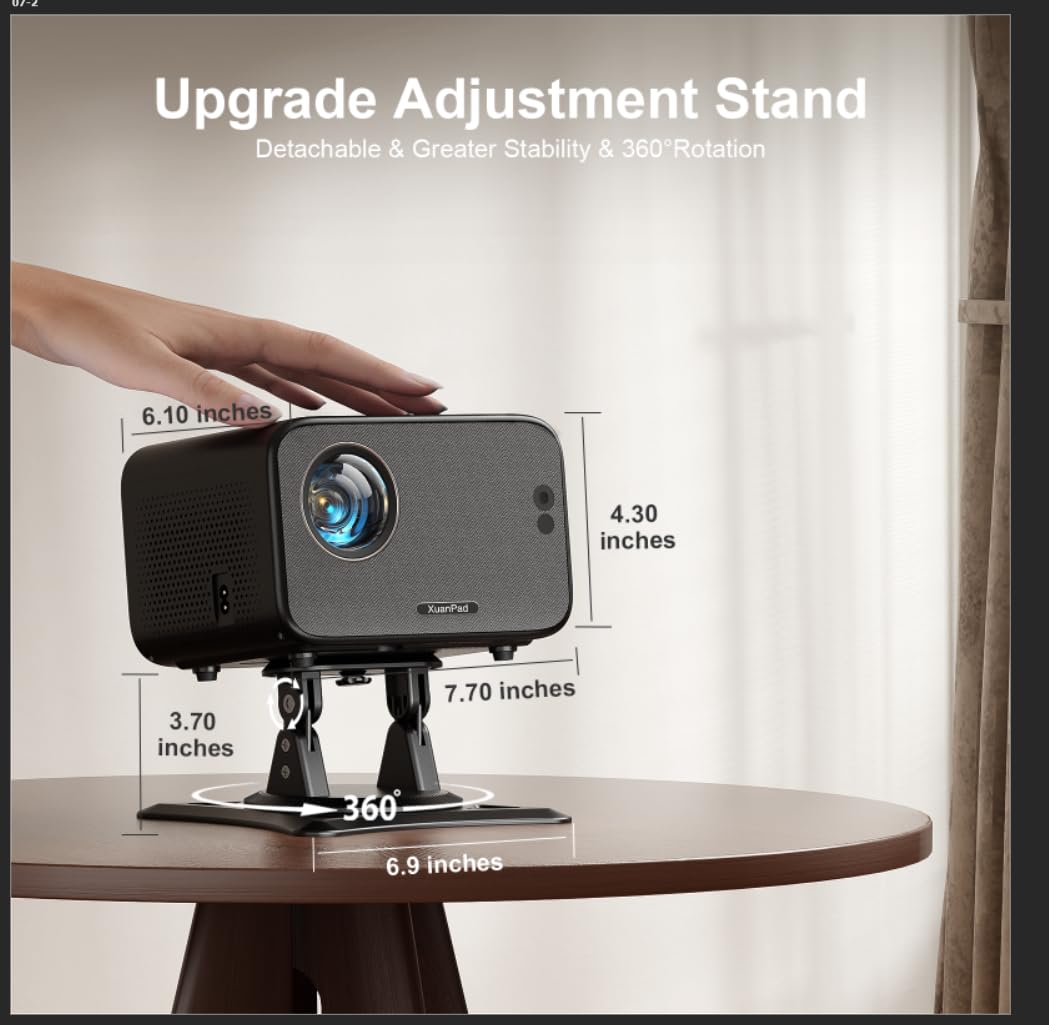 XuanPad 4K Android Mini Projector with Auto Focus, WiFi & Bluetooth - 1080P Portable Projector with 210° Rotatable Stand, Built-in 8000+ Apps, Dust Removal & Cooling System | Perfect for Home Theater, Outdoor Movies, Office Presentations & Gaming