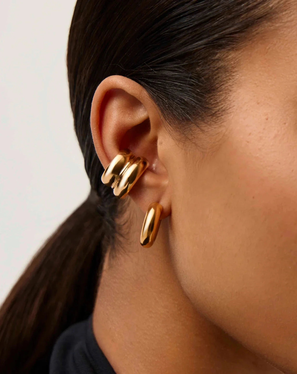 Elegant Sculptural Chubby Double Ear Cuff - 18k Gold Plated Statement Earrings for Women | Perfect for Parties, Weddings & Special Occasions