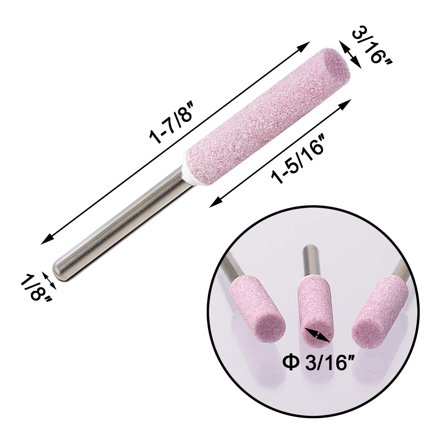 OIIKI 8 Pack 3/16 Inch (4.8mm) Pink Chainsaw Sharpener Burr Grinding Stone Files - Perfect for Chainsaw Maintenance, Woodworking & DIY Projects