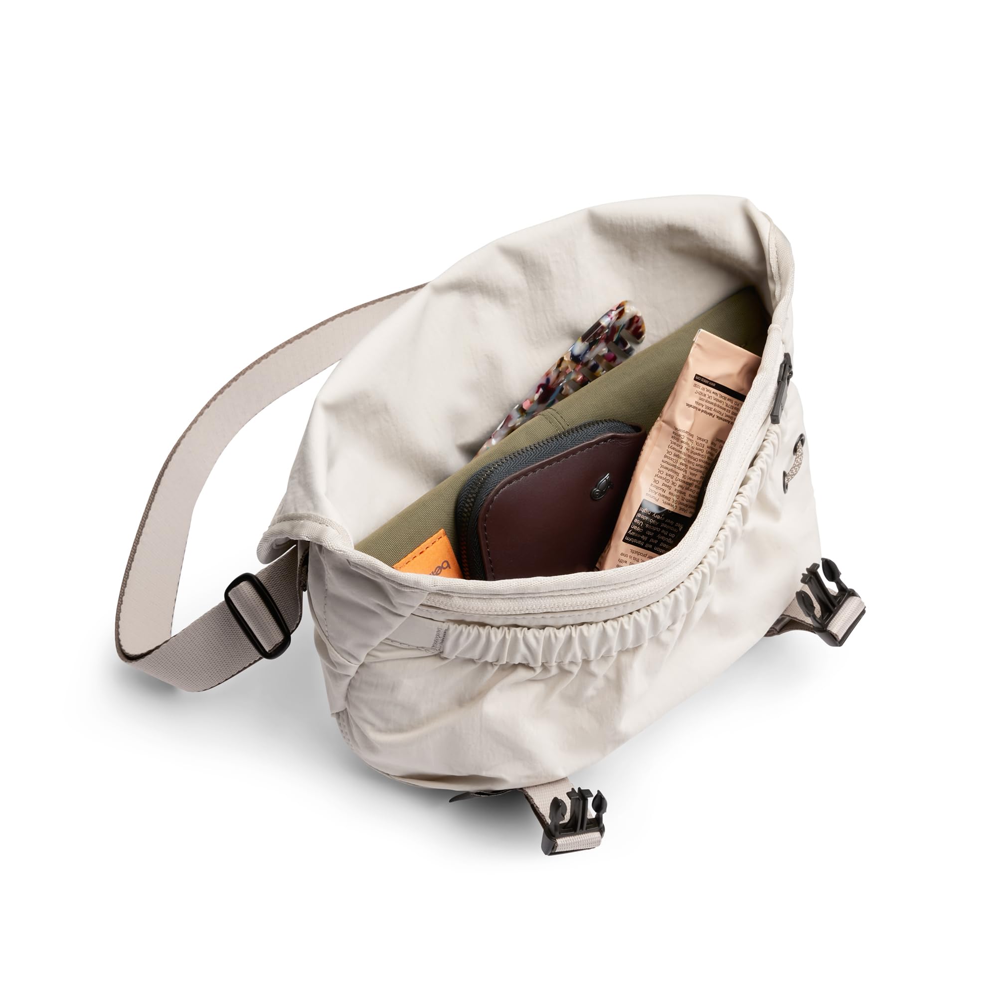 Bellroy Cinch Mini Messenger Bag - 6L Lightweight Compact Shoulder Bag with Water-Resistant Fabric & Effortless Organization - Oat Color - Perfect for Travel, Work & Everyday Carry