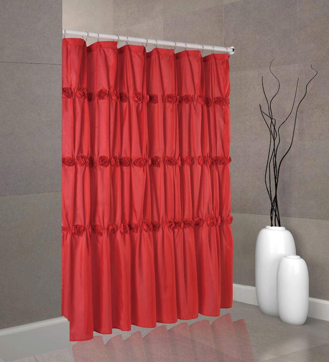 Elegant Rose Garden Toile Shower Curtain - Red Floral Bathroom Decor for Vintage & French Country Style Homes | Perfect for Bathroom, Guest Room & Farmhouse Aesthetic