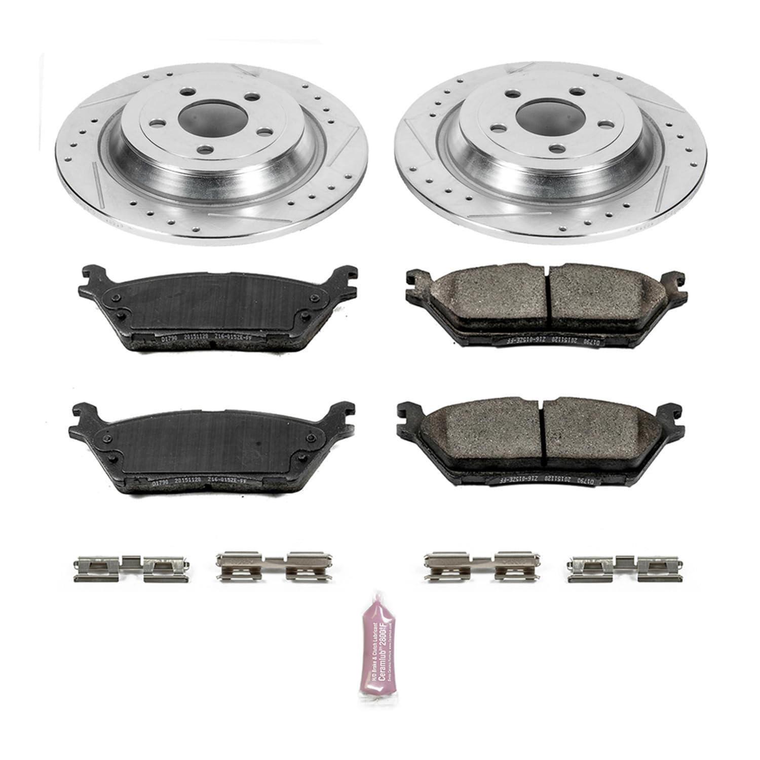 Power Stop K6814 Z23 Carbon Fiber Brake Pads & Drilled Slotted Rotors Kit for 2015-2017 Ford F-150 6 Lug with Electric Parking Brake - High Performance Braking for Towing & Off-Road Adventures