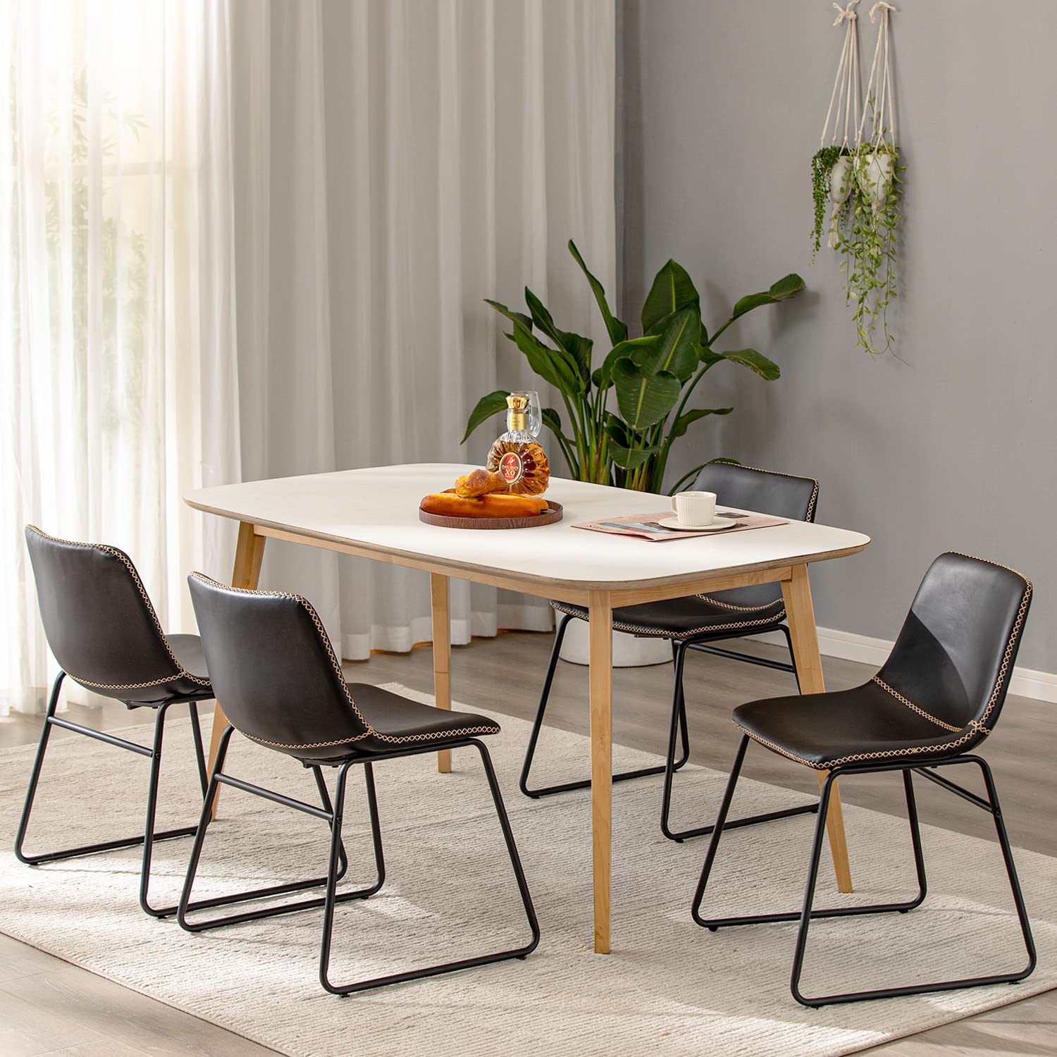 HeuGah 4-Piece Modern Industrial Dining Chair Set - Faux Leather Upholstered Kitchen & Dining Room Chairs with Sturdy Metal Legs - Perfect for Small Spaces, Breakfast Nooks & Contemporary Home Decor