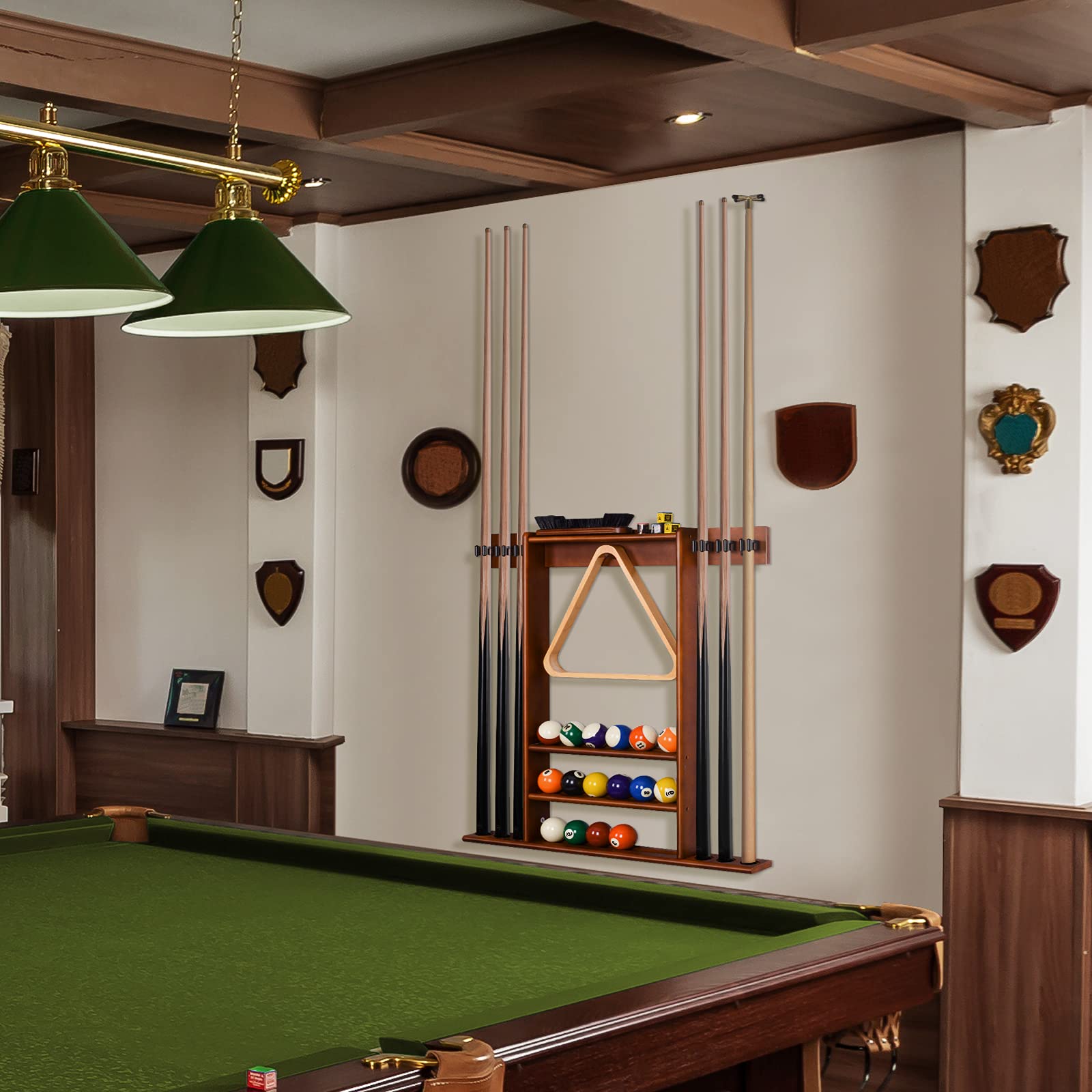 XCSOURCE Wall Mount Pool Cue Rack - 6 Slot Billiard Stick Holder for Home Game Rooms & Bars (Perfect for Organizing Pool Cues in Basements, Man Caves, and Billiard Halls)