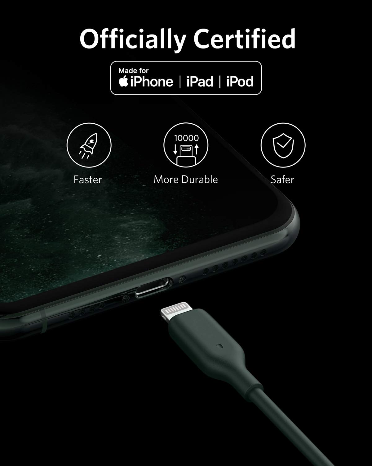 Anker USB C to Lightning Cable 6ft MFi Certified Fast Charging Cable for iPhone 13/12/11/X/8 - Midnight Green | PD Supported | Durable Nylon Braided | Perfect for Home, Office & Travel Charging