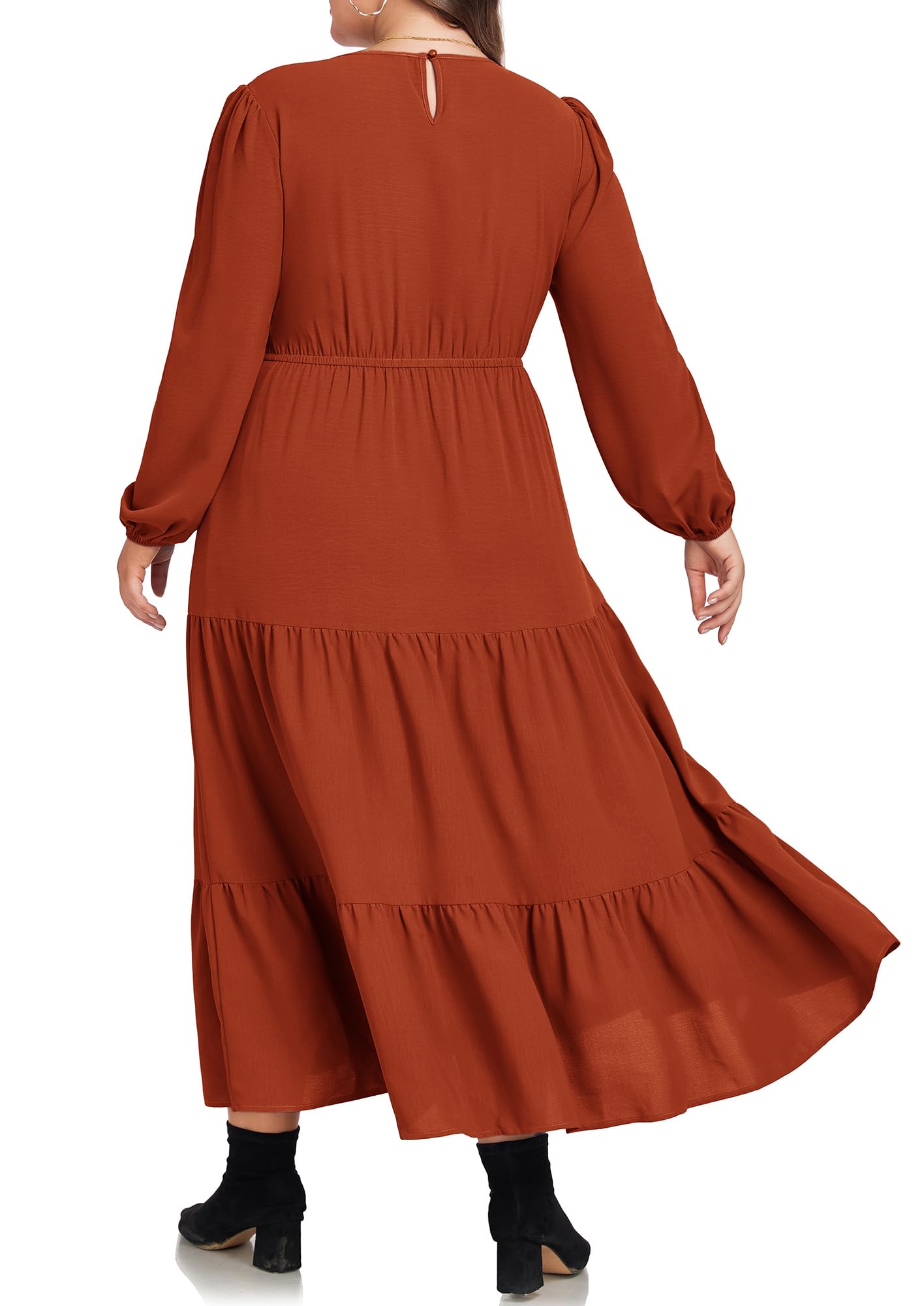 Hanna Nikole Women's Plus Size Spring Maxi Dress - Long Sleeve Smocked Flowy Tiered Dress with Pockets for Wedding Guest, Casual Wear & Outdoor Events