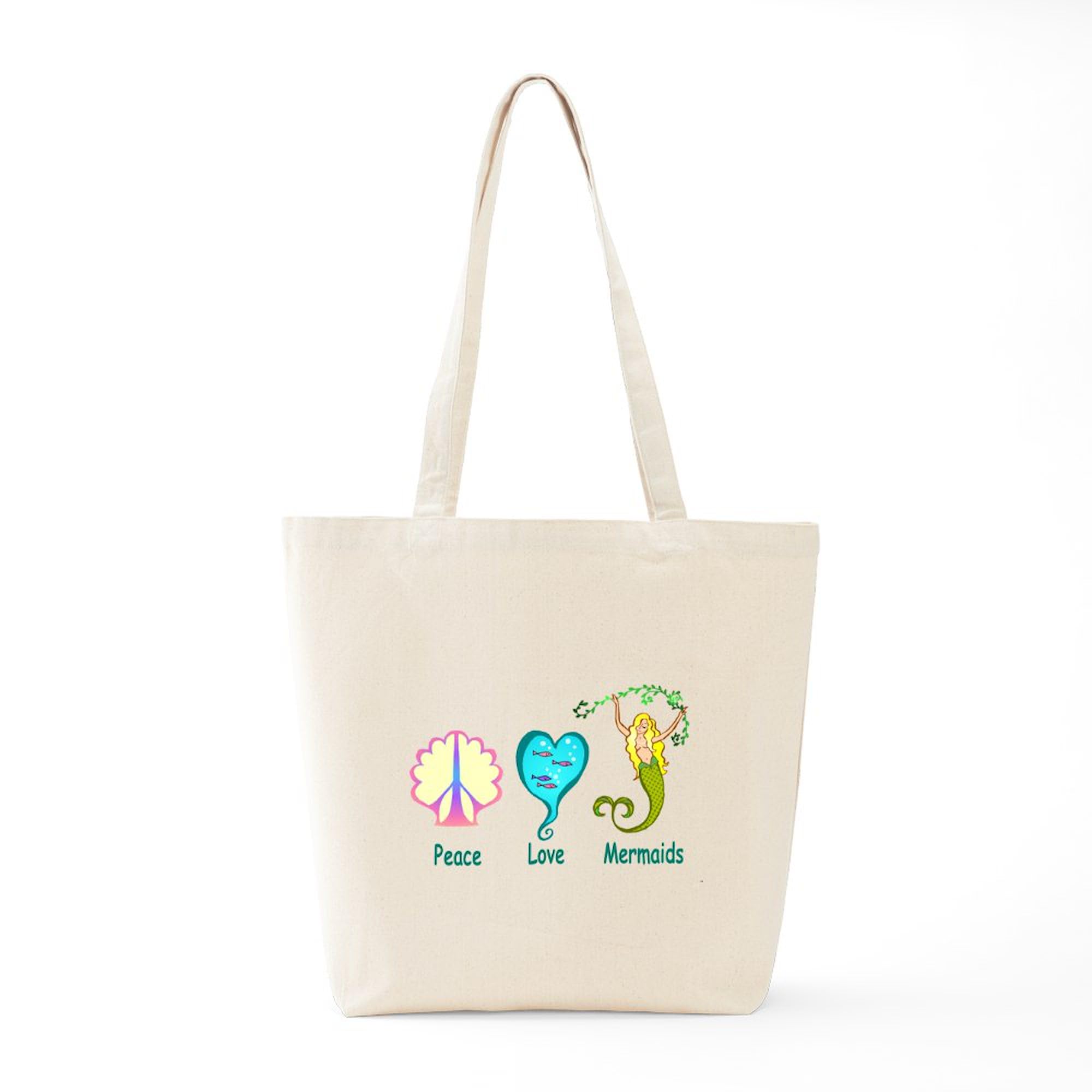 Peace, Love & Mermaids Canvas Tote Bag - Eco-Friendly Reusable Shopping Bag for Beach, Grocery & Everyday Use | Natural Cotton Carryall