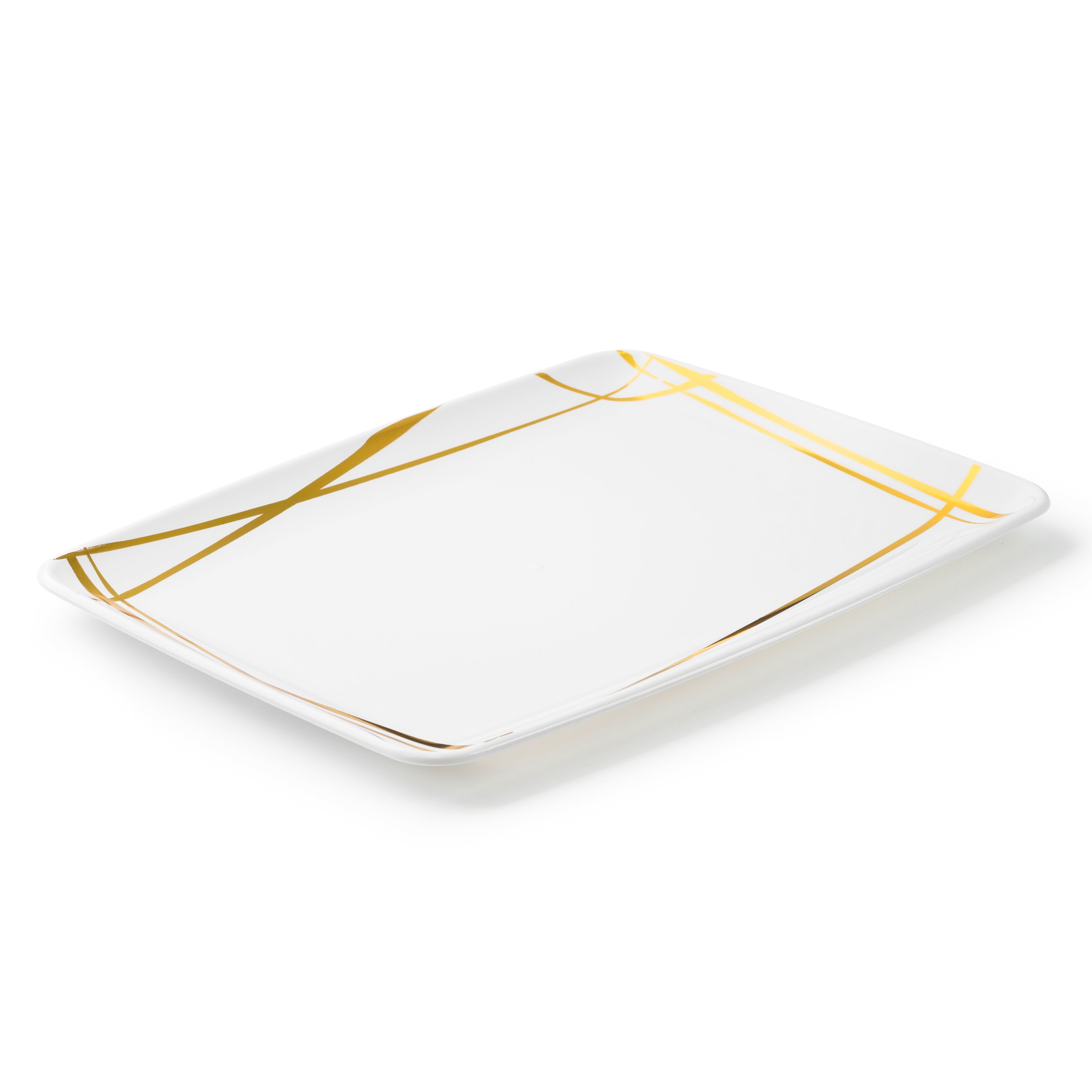 Twist White and Gold Rectangle Serving Tray Set of 2 - Elegant Appetizer Platter for Parties, Weddings, and Holiday Entertaining