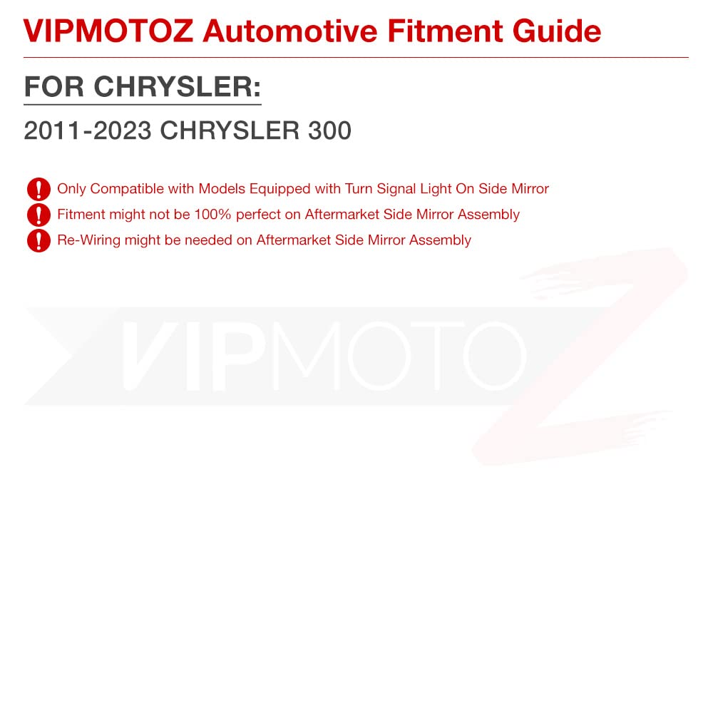 VIPMOTOZ Sequential Amber LED Tube Side Mirror Turn Signal Lights - Compatible with 2011-2023 Chrysler 300 - Smoked Tinted Lens & Black Housing - Driver & Passenger Side Pair Set - Enhances Safety & Style for Night Driving and Custom Car Looks