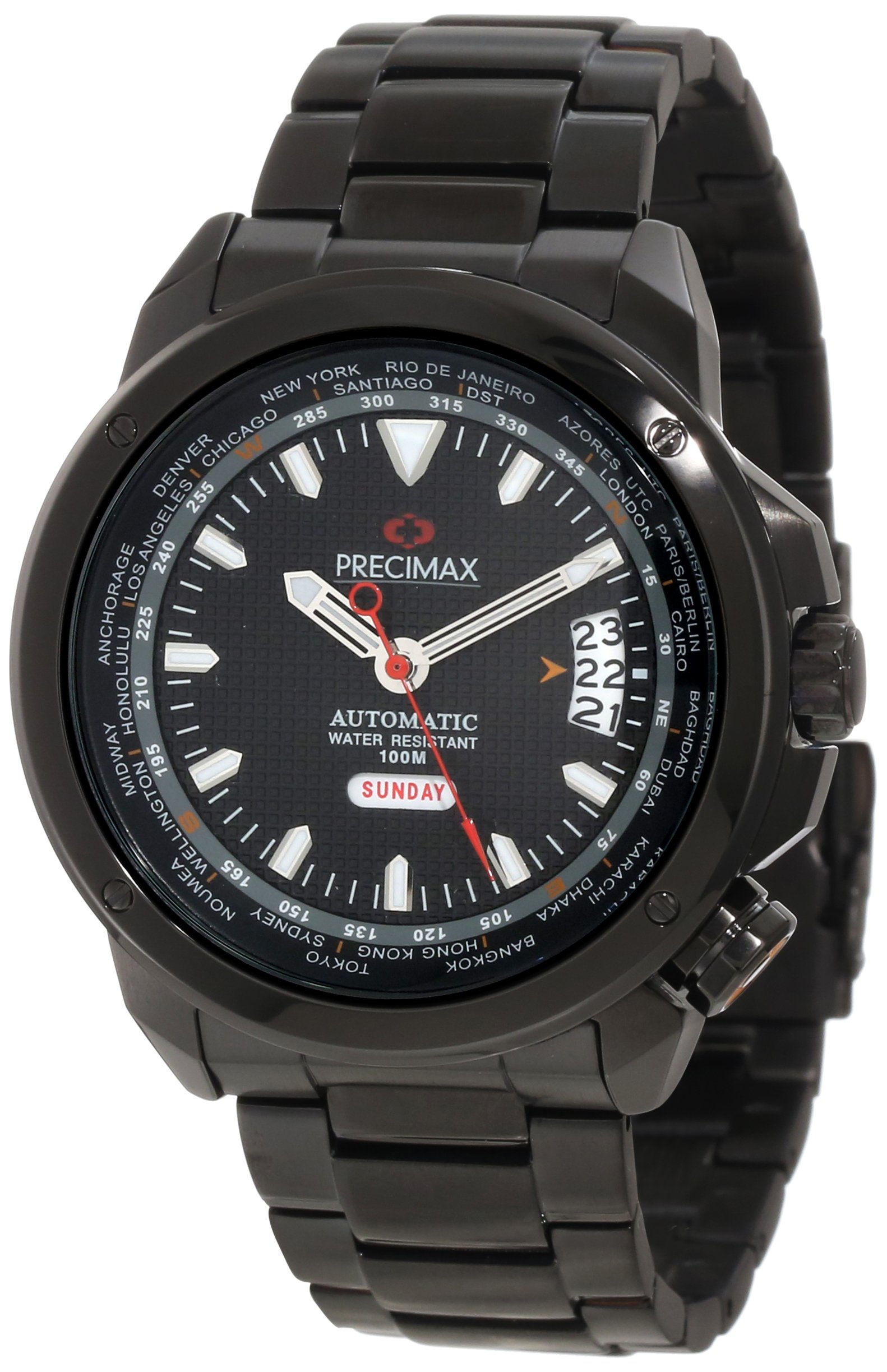 Men's PX12100 Tour Automatic GMT Black Dial Watch - Luxury Stainless Steel Timepiece for Business, Travel & Everyday Wear