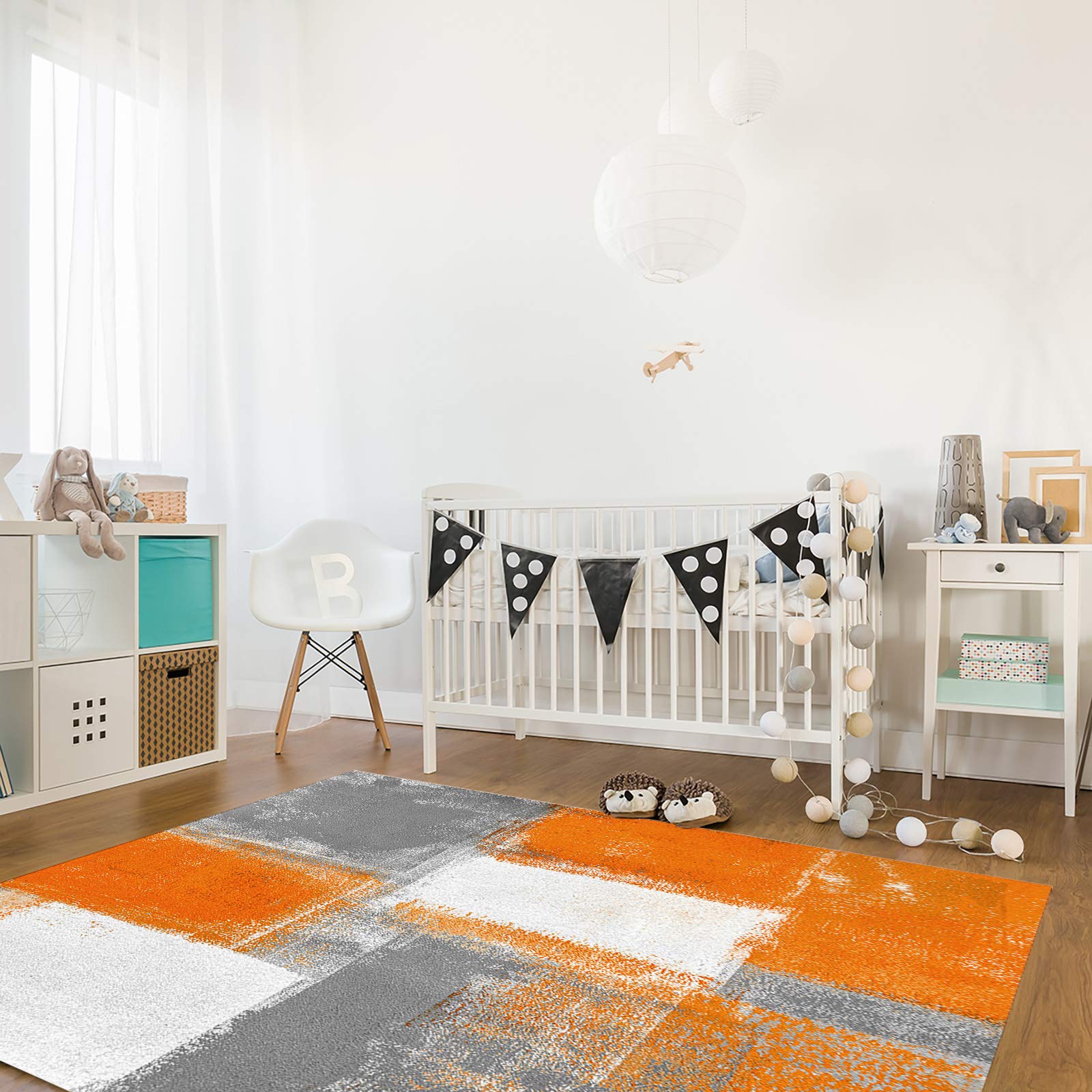 Olivefox Abstract Geometric Orange Non-Slip Stain-Resistant Area Rug - 3x5 Feet Soft Rectangle Carpet for Bedroom, Living Room & Home Decor | Super Absorbent, Oil Painting Design | Perfect for Modern Spaces, Dorm Rooms & Office Decor