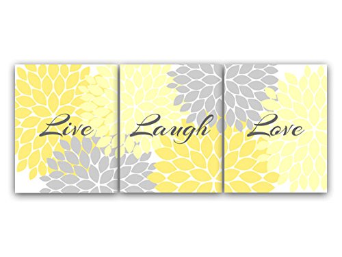 Live Laugh Love Wall Art - Yellow Floral Burst Canvas Print for Bathroom & Bedroom Decor | Modern Home Decor for Living Room, Office | Perfect Gift for Housewarming & Wedding