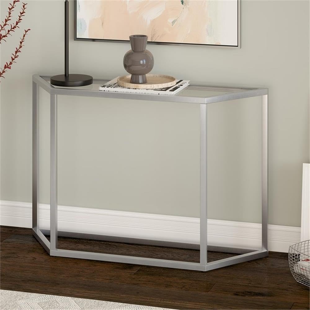 Levi 44'' Wide Silver Trapezoid Console Table - Modern Entryway, Living Room, or Hallway Decor for Stylish Home Interiors