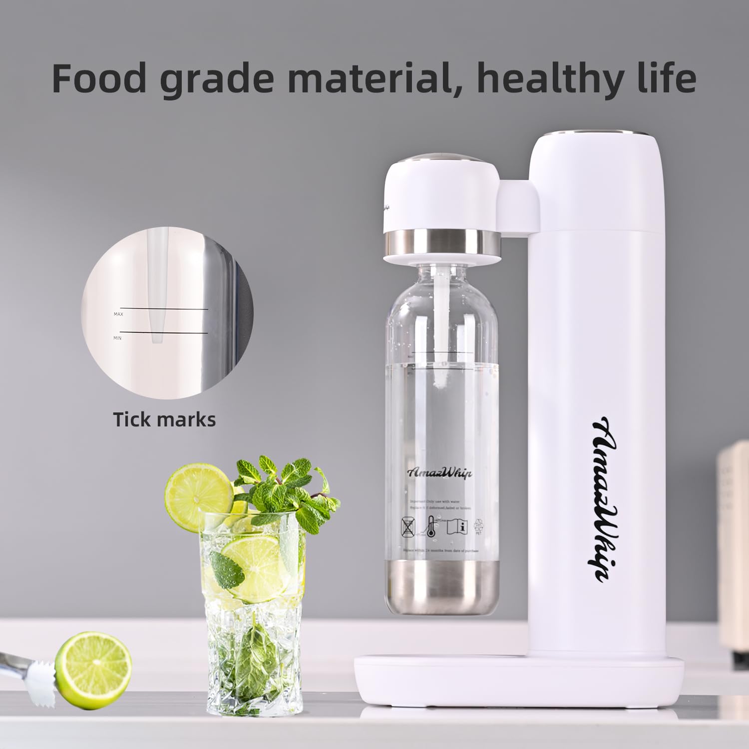 Sparkling Water Maker Machine - Portable Household Soda Maker with Threaded CO2 Gas Cylinders for Homemade Carbonated Drinks | Perfect for Kitchen, Office, Parties & Healthy Hydration (White + 2 Canisters)