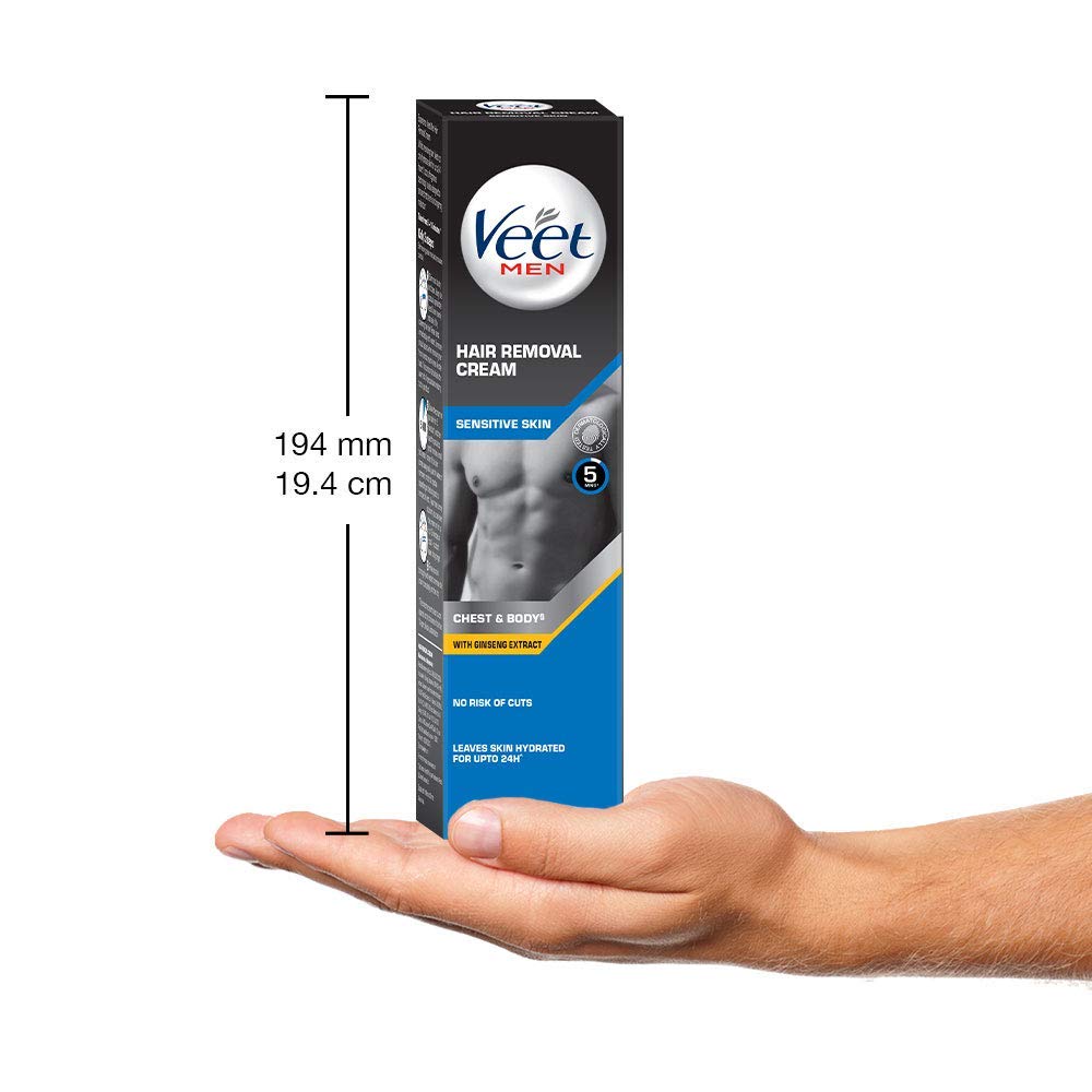Veet Hair Removal Cream for Men - Sensitive Skin Formula, 100g | Painless & Gentle Depilatory for Chest, Back & Legs | Fast & Effective Hair Removal Solution