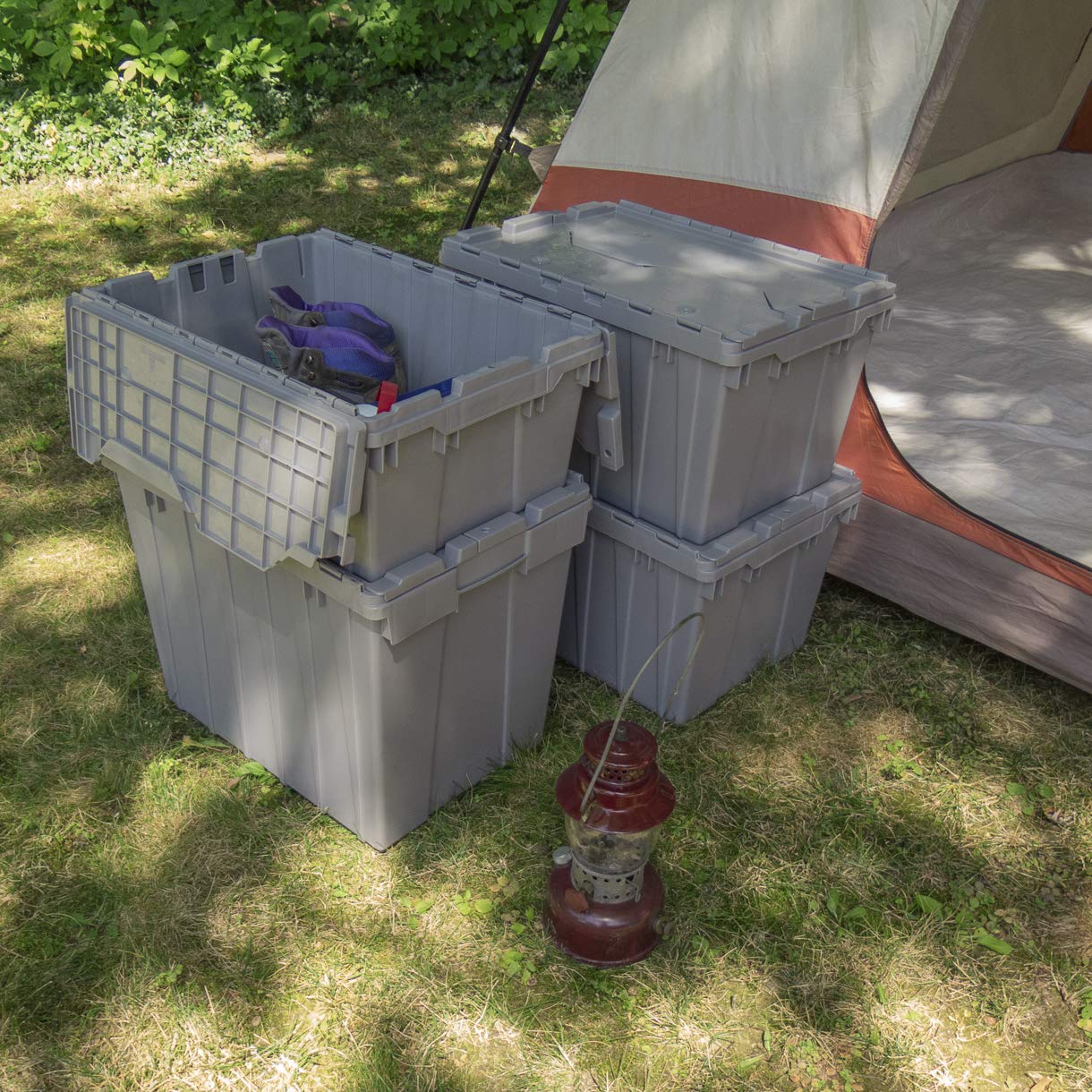Akro-Mils 39085 Heavy Duty Plastic Storage Bins with Hinged Lids - 21