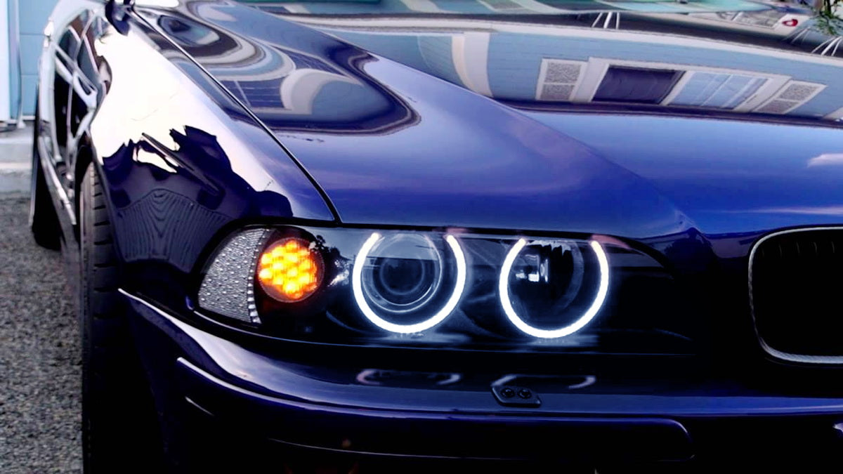 4x White LED C Ring Kit for BMW E34 E39 5 Series - Xenon Headlight Angel Eye Retrofit Upgrade - Perfect for Night Driving & Car Customization