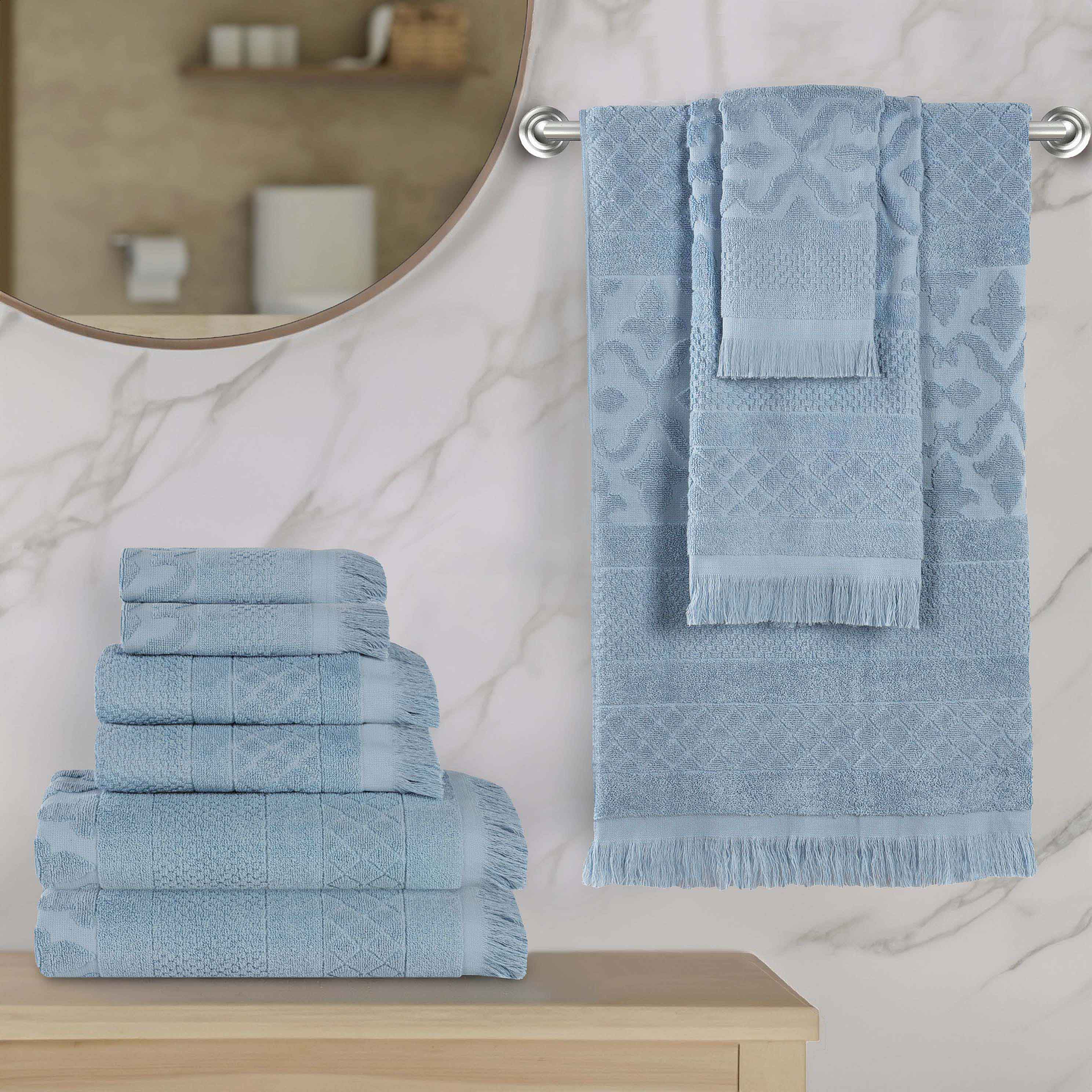 Premium 9-Piece Cotton Geometric Jacquard Towel Set - Ultra Soft, Absorbent & Plush - Perfect for Bathroom, Spa & Luxury Home Decor