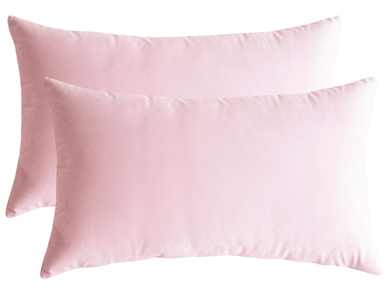 Velvet Cushion Covers (Pack of 2) - Soft Solid Decorative Throw Pillow Cases 12x20 Inch (30x50cm) for Sofa, Bedroom, Car - Light Pink - Perfect for Home Decor, Living Room Accent & Cozy Comfort