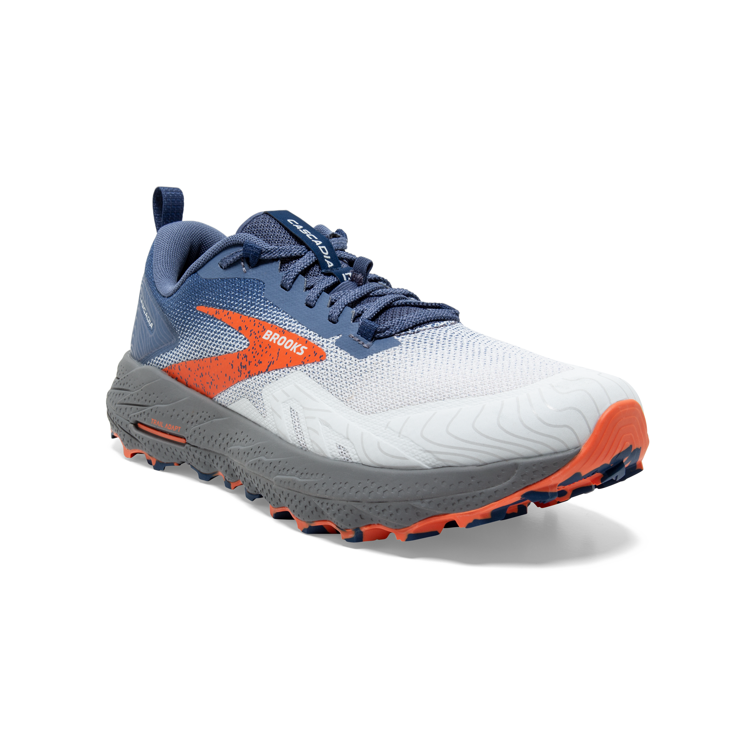 Brooks Cascadia 17 Trail Running Shoes for Men - Wide 2E Width - Blue/Navy/Firecracker Color - Durable Cushioning for Hiking & Outdoor Adventures