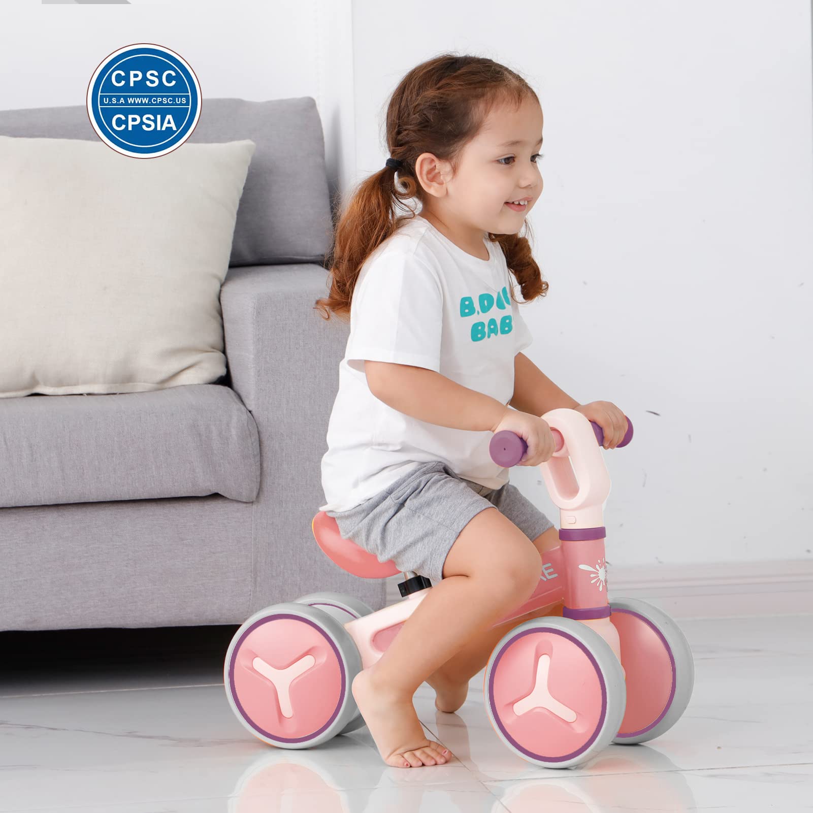 Best Baby Balance Bike for 1-3 Year Olds | Adjustable Seat No-Pedal Toddler Bike with 4 Wheels | Perfect First Bike Gift for Boys & Girls | Ideal for Indoor Play, Outdoor Learning & Birthday/Christmas Presents