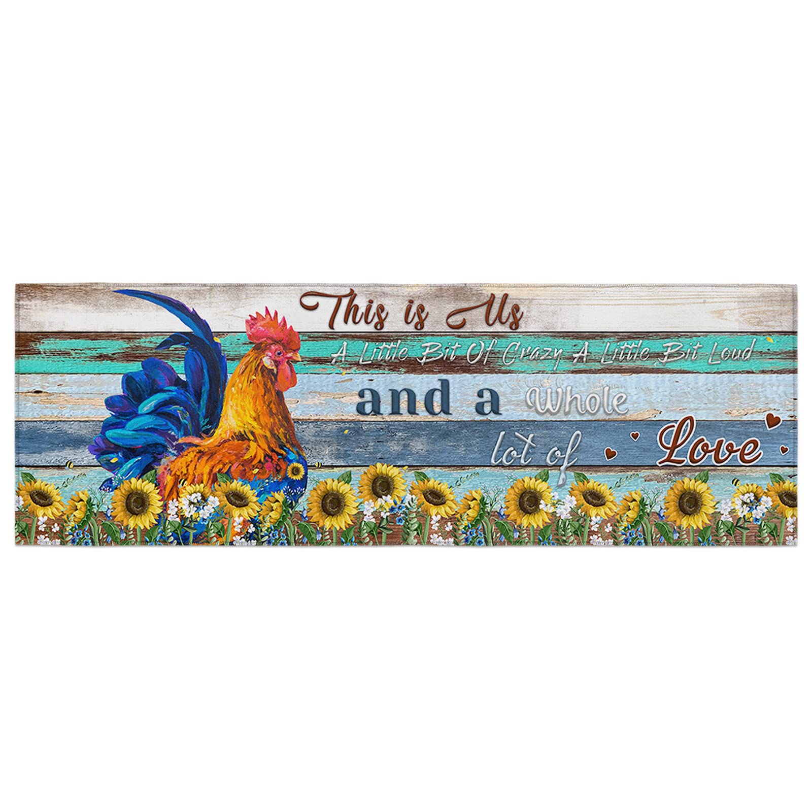 Non-Slip Kitchen Rug - Waterproof Floor Mat with Rooster Sunflower Design for Home & Bathroom