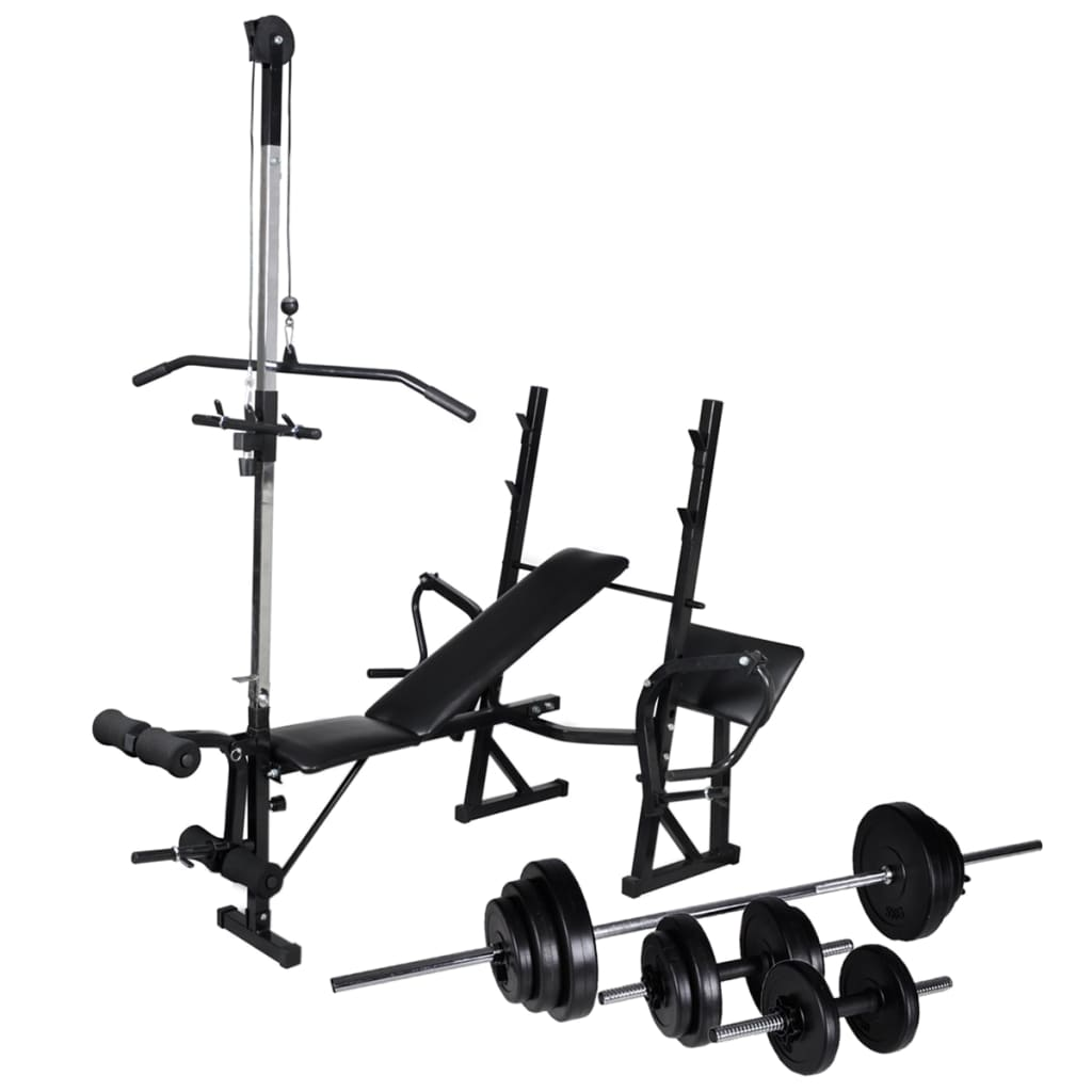 vidaXL Adjustable Workout Bench with Weight Rack, Barbell & Dumbbell Set (30.5kg) - Home Gym Equipment for Strength Training & Bodybuilding
