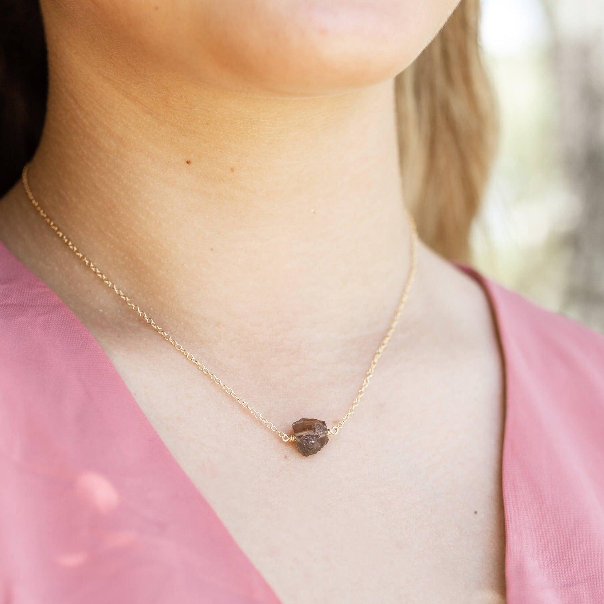 Natural Smoky Quartz Crystal Nugget Necklace - Handmade Raw Stone Jewelry for Women - Perfect for Boho, Spiritual Healing & Everyday Wear