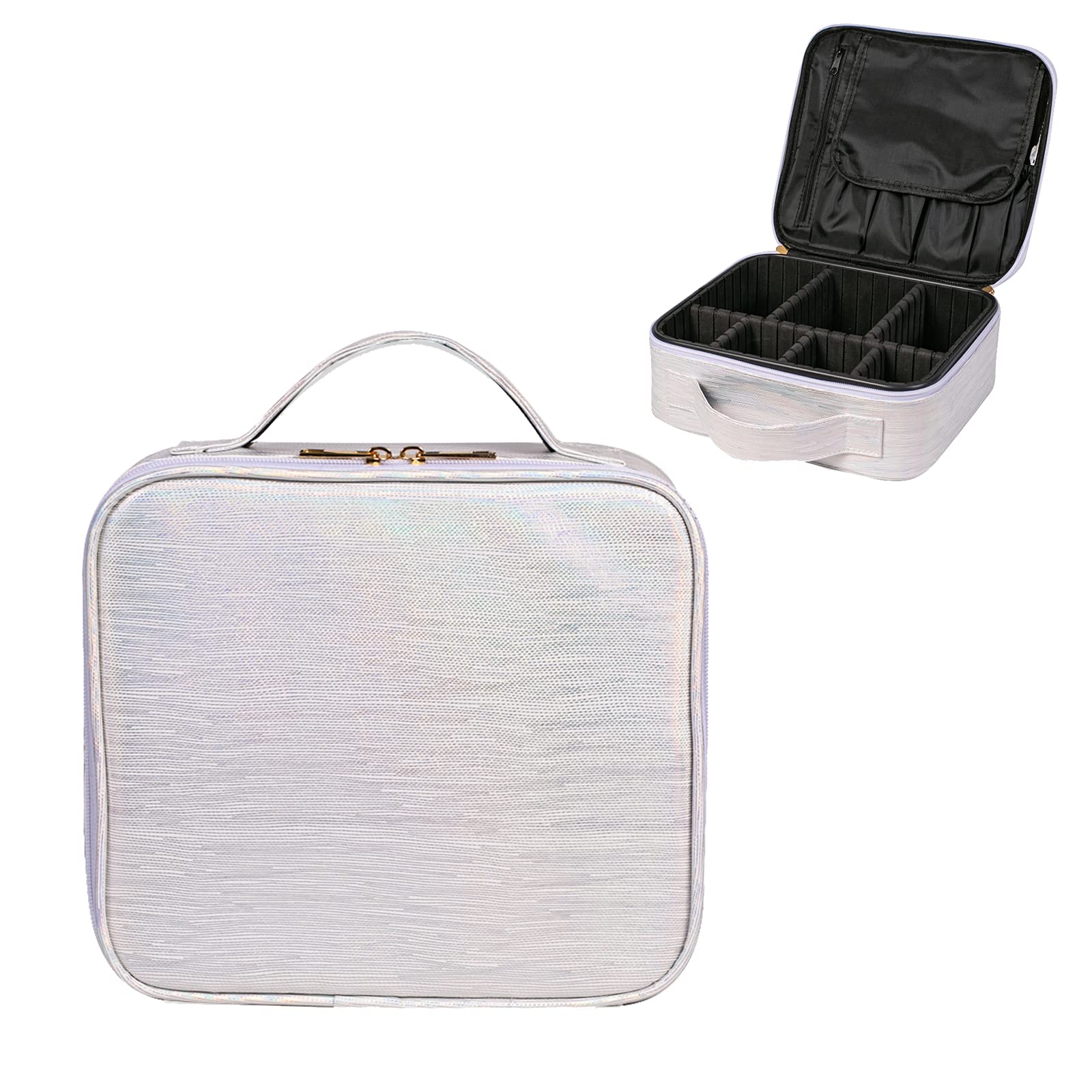 Professional Travel Makeup Train Case - Adjustable Cosmetic Organizer Bag for Women | Makeup Brush, Toiletry & Jewelry Storage | Perfect for Travel, Salon & Home Use