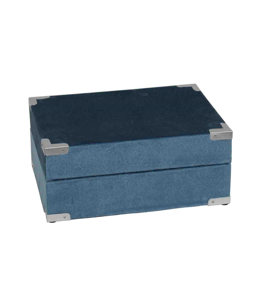 Sagebrook Home Velveteen Storage Box - Blue Fabric Organizer with Lid, 7.75