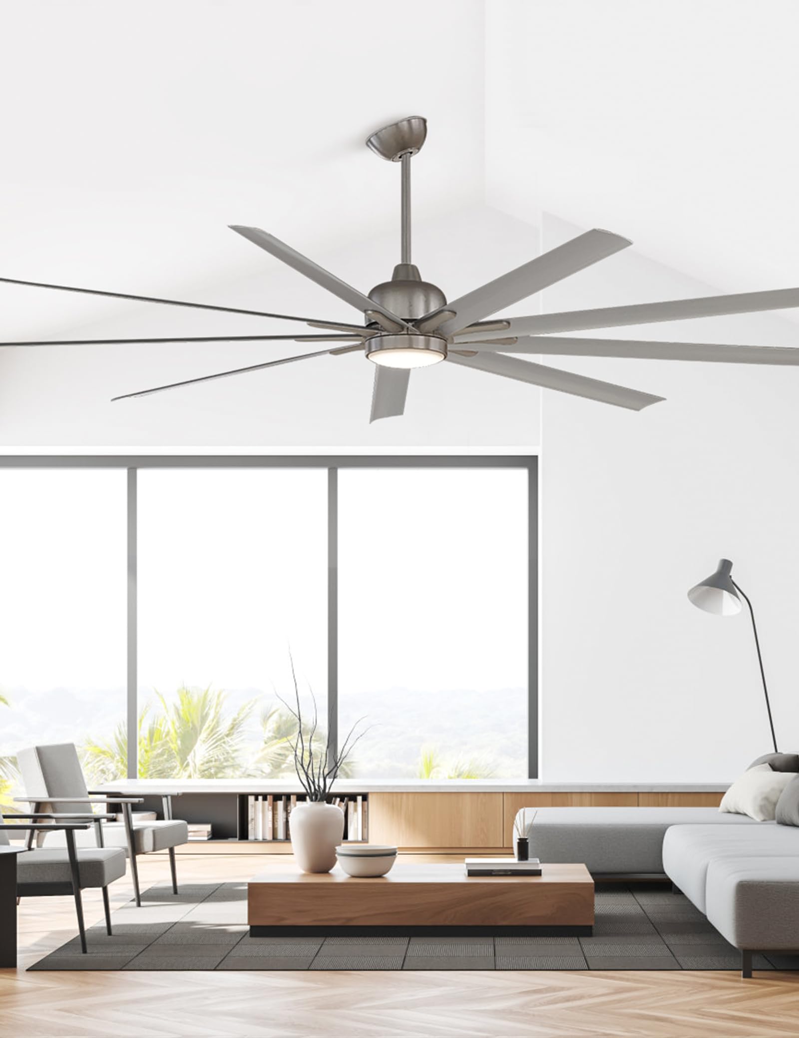 Warmiplanet 84-Inch Smart Ceiling Fan with Remote Control - Reversible Silent DC Motor, 6 Speeds, Dimmable 3-Color LED Light, Timer Function, Nickel Finish, 9 Blades - Perfect for Living Room, Bedroom, and Outdoor Patio