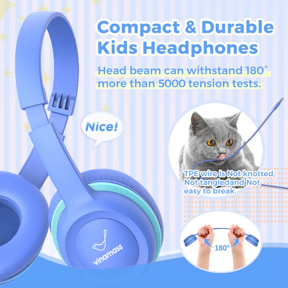 Safe Volume Kids Headphones 85dB - Wired 3.5mm Jack Earphones for Children, School, Travel & Learning | Noise Limiting Headset for Toddlers & Students | Comfortable Over-Ear Design for Long Wear