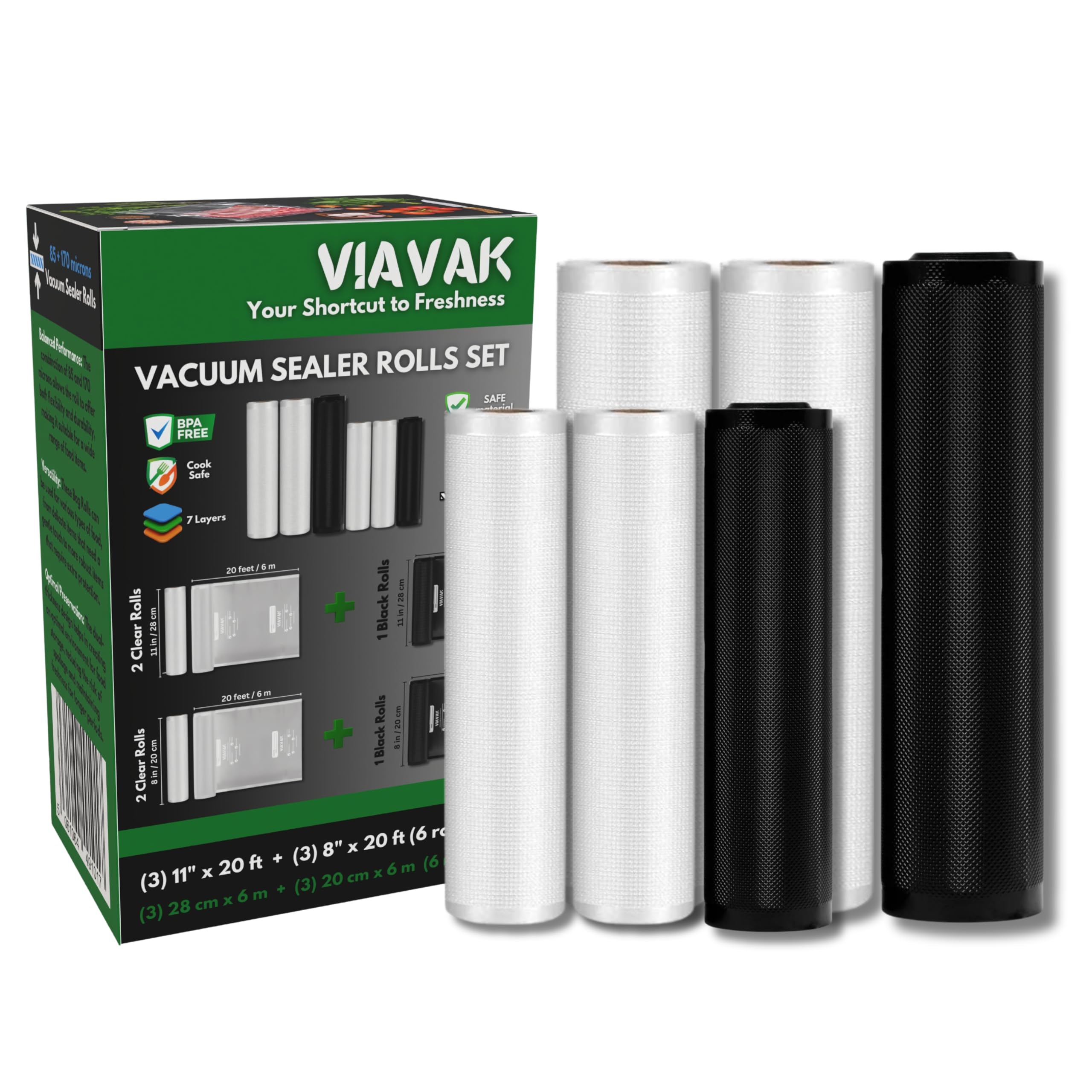 VIAVAK Commercial Grade Vacuum Sealer Rolls - 6 Rolls (3 Pack 8