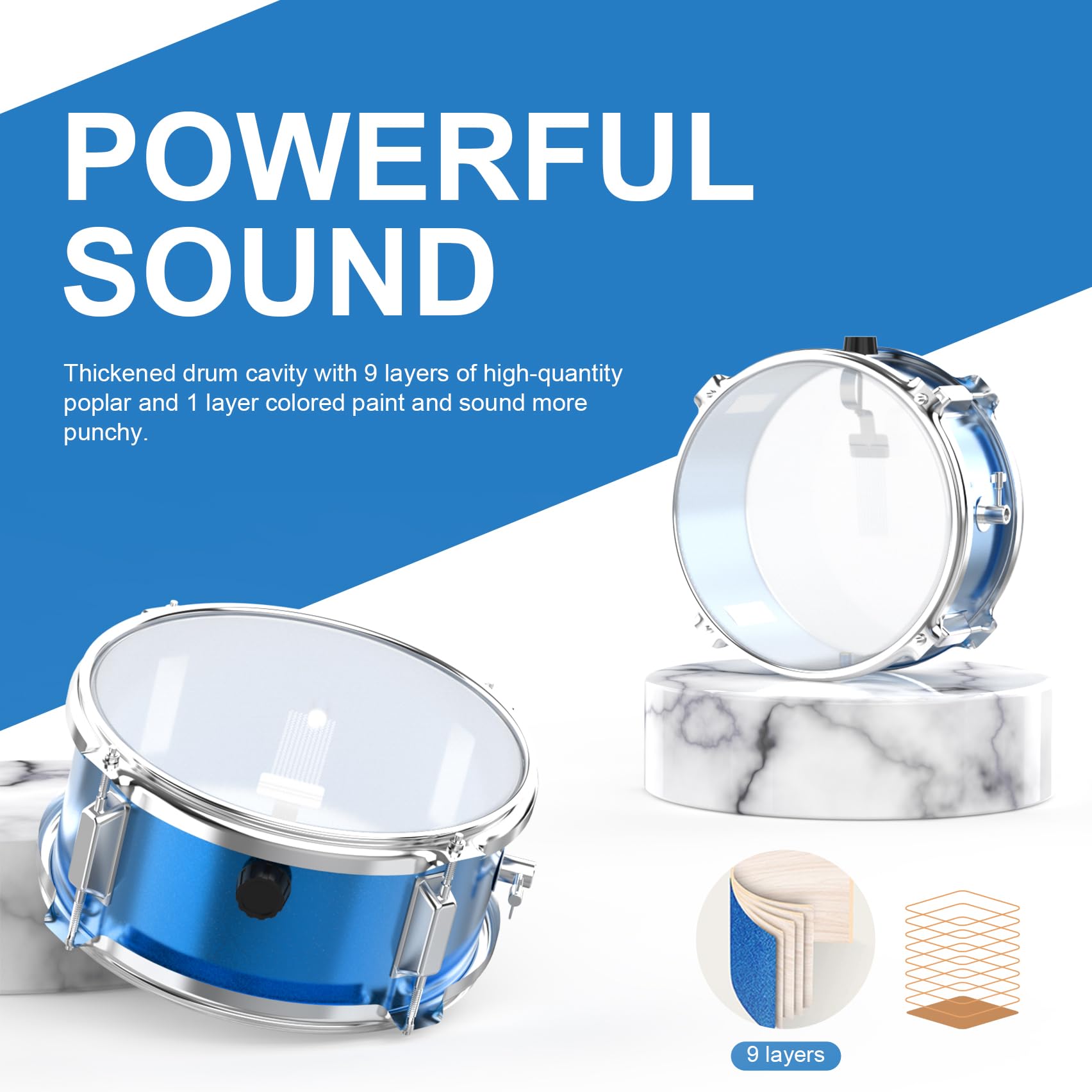 **Kids Drum Set - 4-Piece Junior Drum Kit with Bass, Tom, Snare & Cymbal, Drumsticks & Throne - Beginner Drum Set for Children & Toddlers (Sky Blue) - Perfect for Home Play, Birthday Gifts & Music Learning**