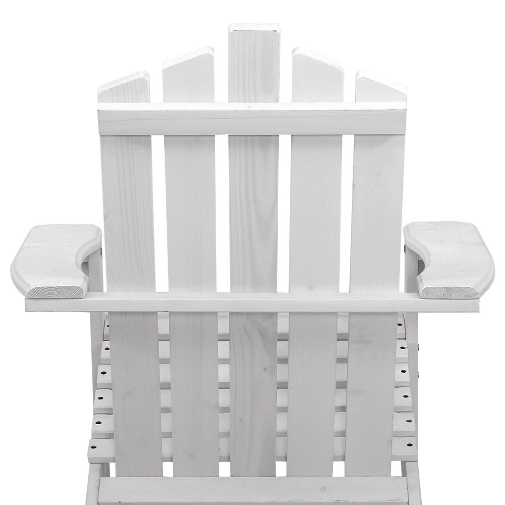 Premium White Wooden Adirondack Patio Chairs - Outdoor Sun Lounge Beach Chairs with Table Setting - Perfect for Backyard, Poolside & Coastal Relaxation