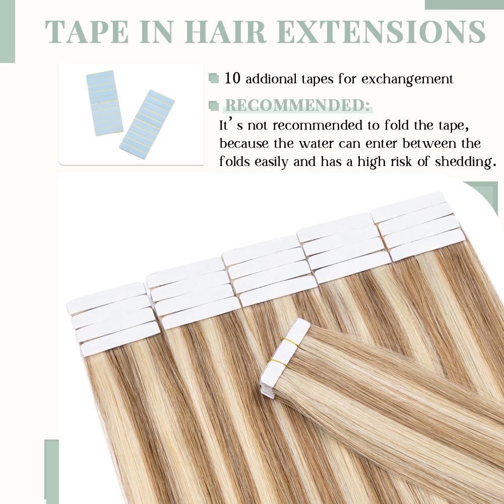 20pcs Tape in Hair Extensions 22 Inch - 100% Remy Human Hair, Double Sided, Seamless Straight, Balayage Golden Brown Highlighted Bleach Blonde (#12P613) - Perfect for Parties, Weddings & Daily Styling