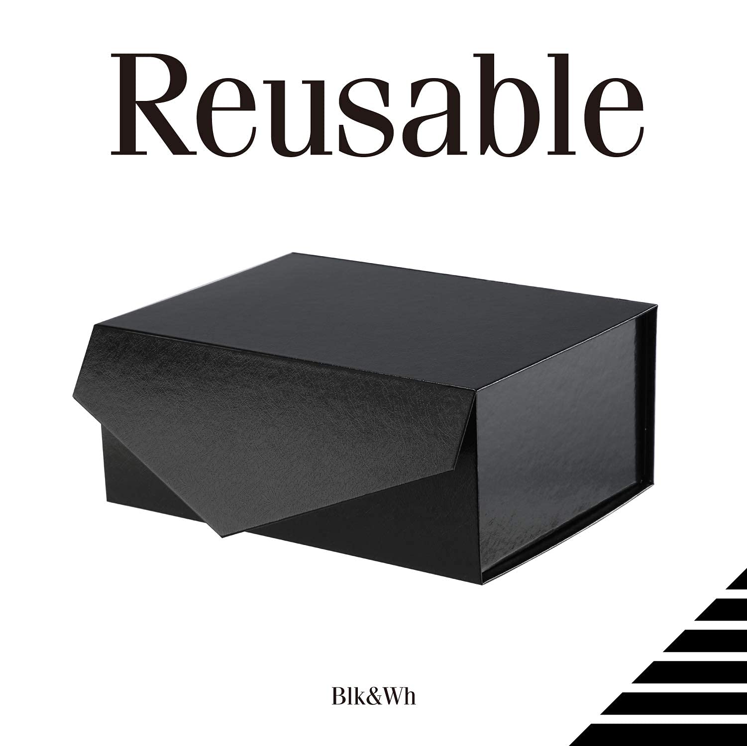 BLK&WH 9x6.5x3.8 Inches Magnetic Closure Gift Box - Glossy Black with Grass Texture - Collapsible Packaging for Groomsmen, Wedding Favors, Jewelry & Luxury Gifts - Perfect for Birthdays, Anniversaries & Corporate Events
