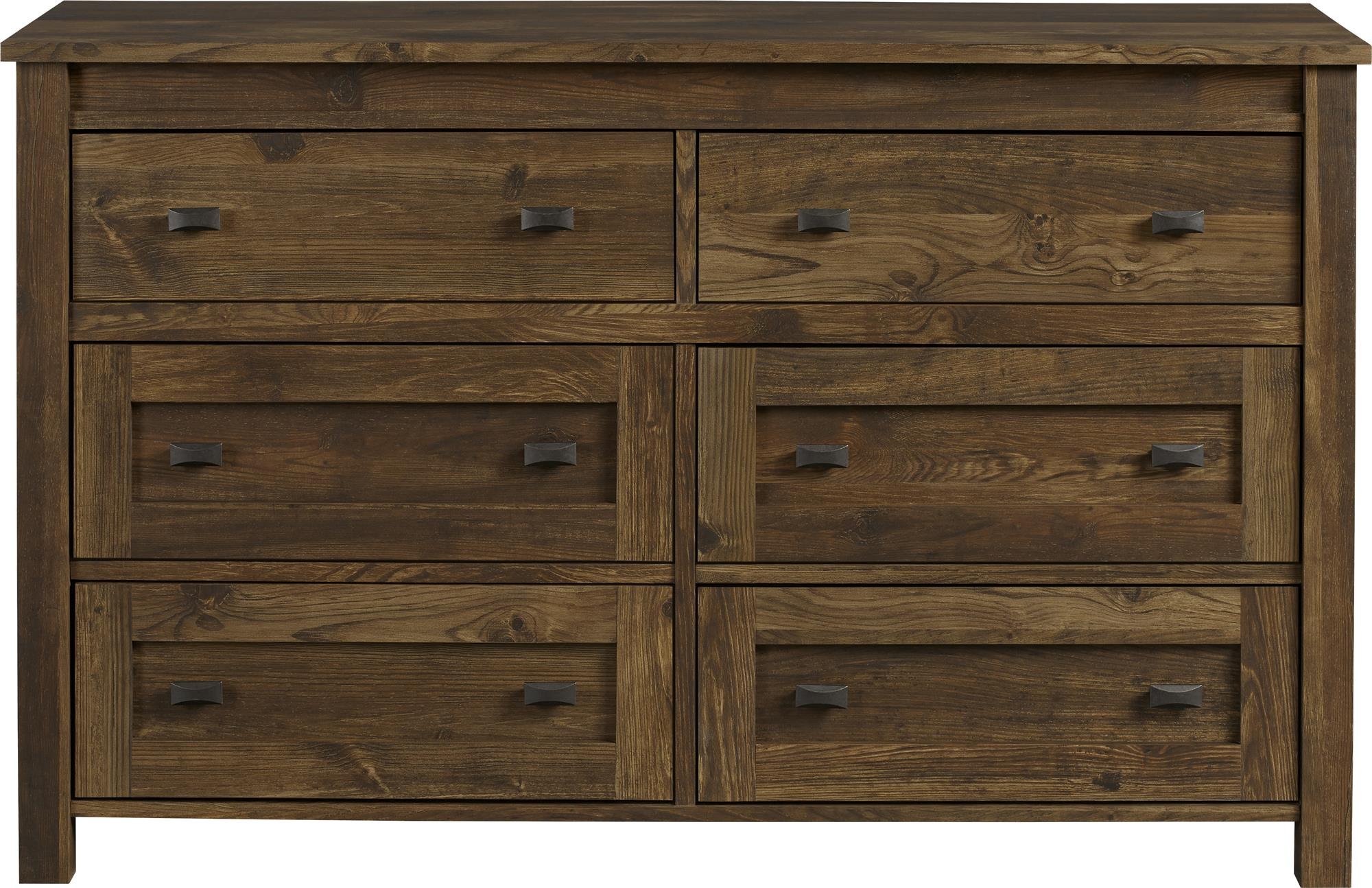 Ameriwood Home Farmington 6-Drawer Dresser - Rustic Brown Wooden Chest of Drawers for Bedroom Storage & Organization