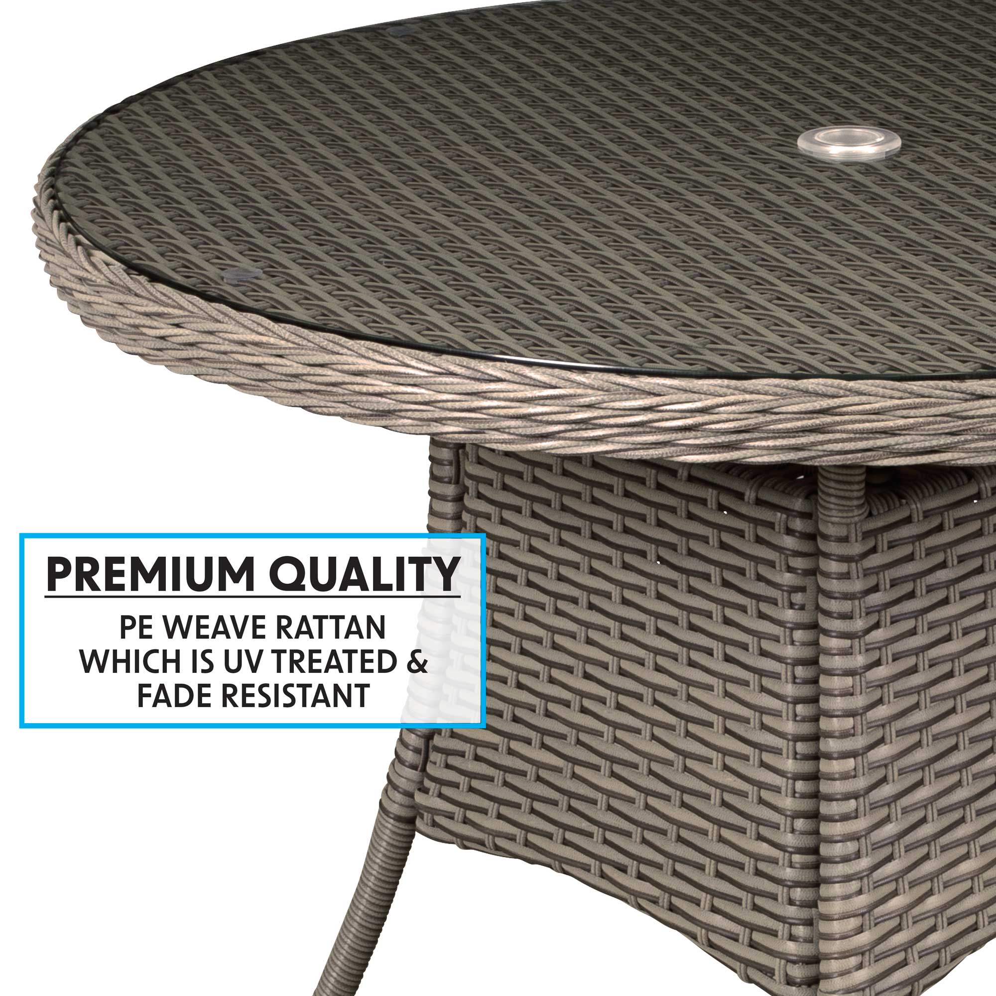 Chester Rattan Wicker Outdoor Dining Table with Tempered Glass Top - Weather-Resistant Patio Furniture for Garden, Poolside & Backyard Dining - DG67