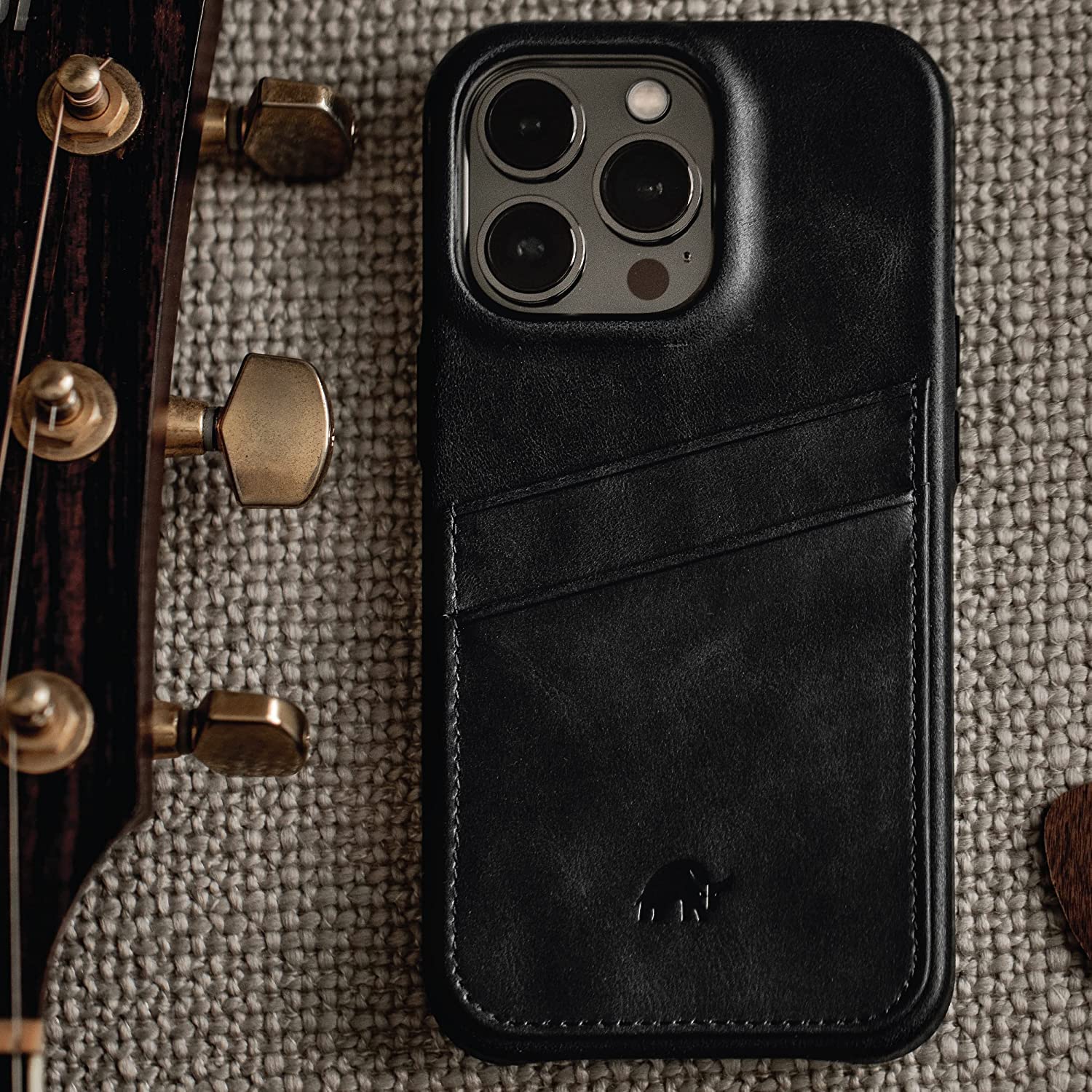 Premium Leather Phone Case for Apple iPhone 13 Pro Max - Bullstrap Black Edition | Slim Protective Wallet Portfolio | Perfect for Business Professionals & Daily Use