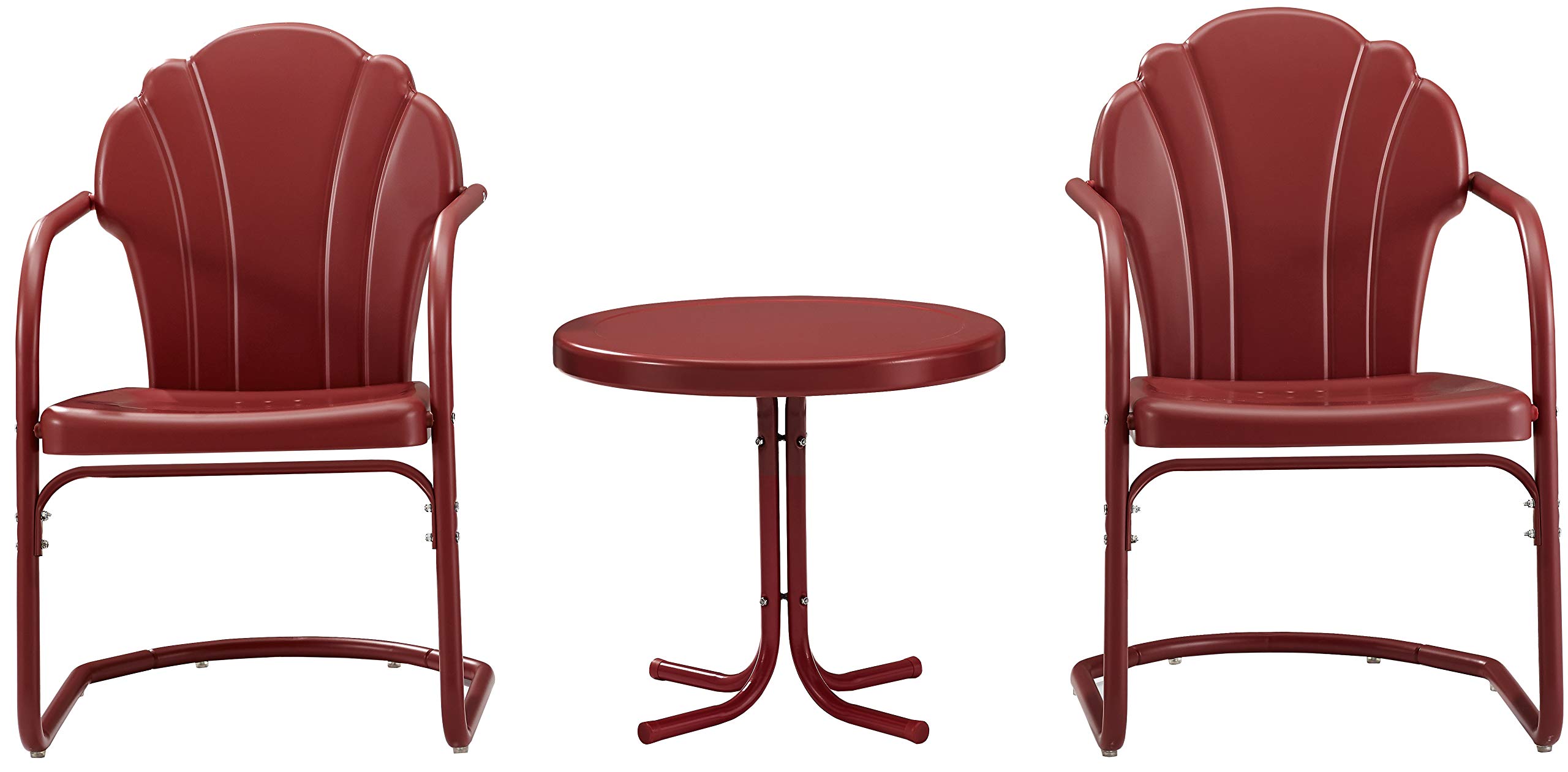 **Crosley Furniture Tulip 3-Piece Outdoor Chair and Side Table Set - Retro Metal Patio Conversation Set in Red - Perfect for Garden, Backyard, and Poolside Relaxation**